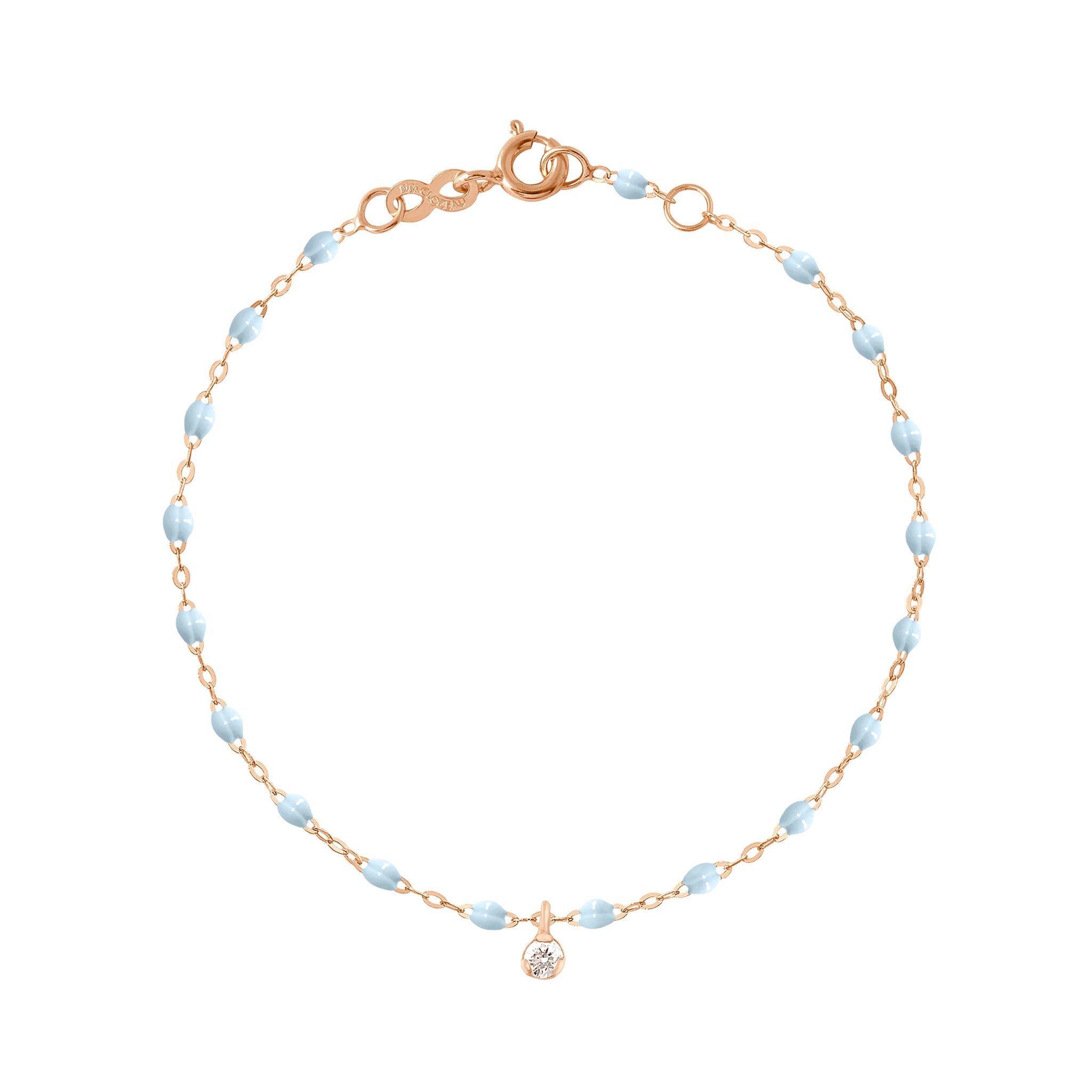 Bracelet bleu layette Gigi Suprême, or rose, 1 diamant, 17 cm