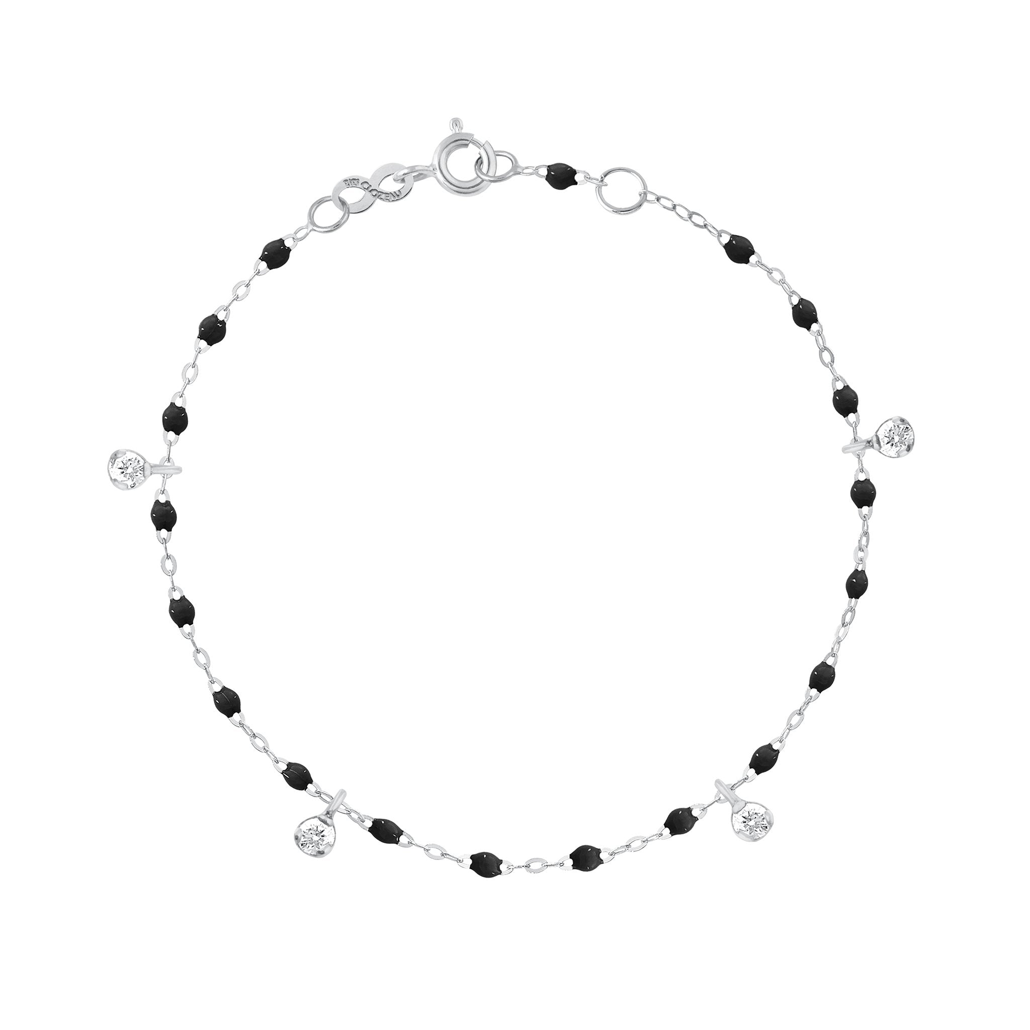 Bracelet noir Gigi Suprême, or blanc, 4 diamants, 17 cm gigi suprême Référence :  b3gs004g2017di -1