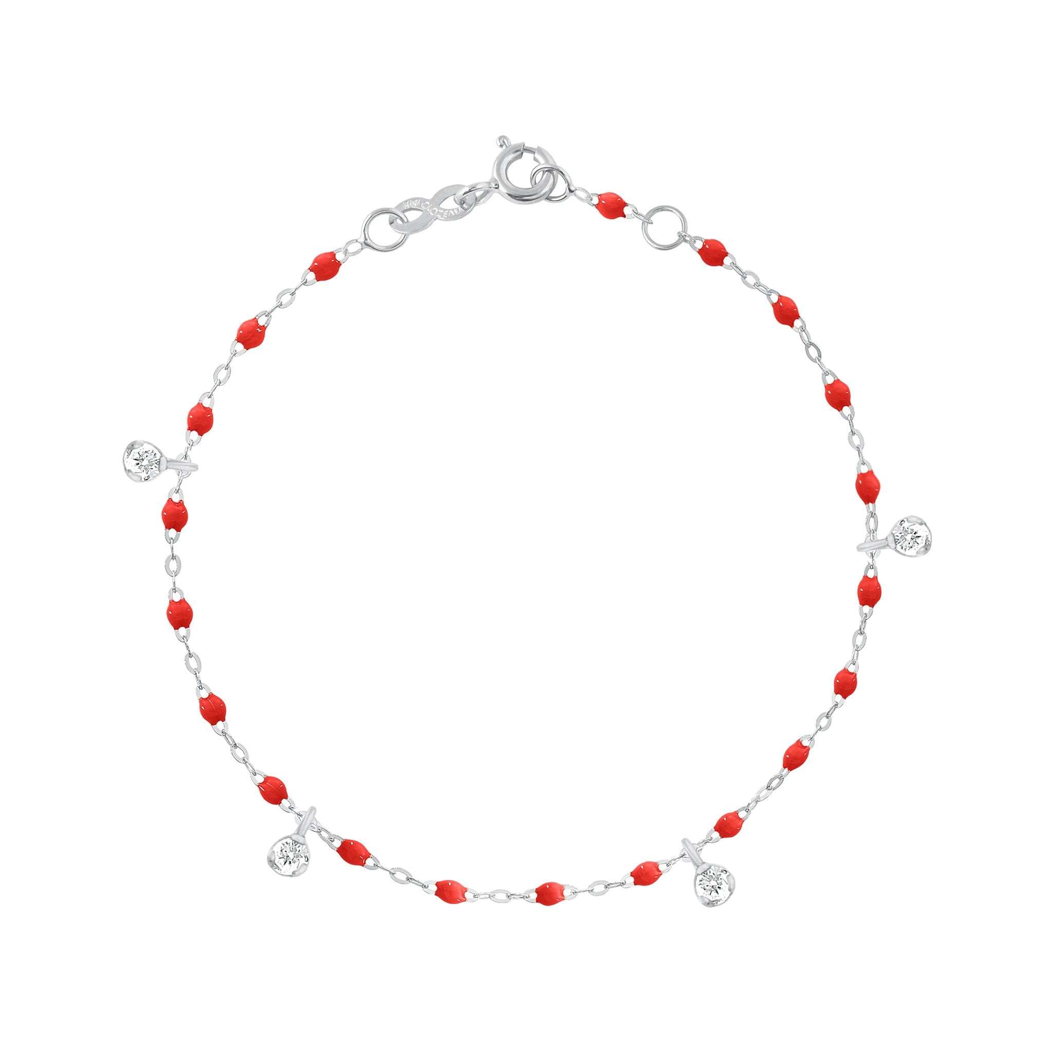 Bracelet coquelicot Gigi Suprême, or blanc, 4 diamants, 17 cm