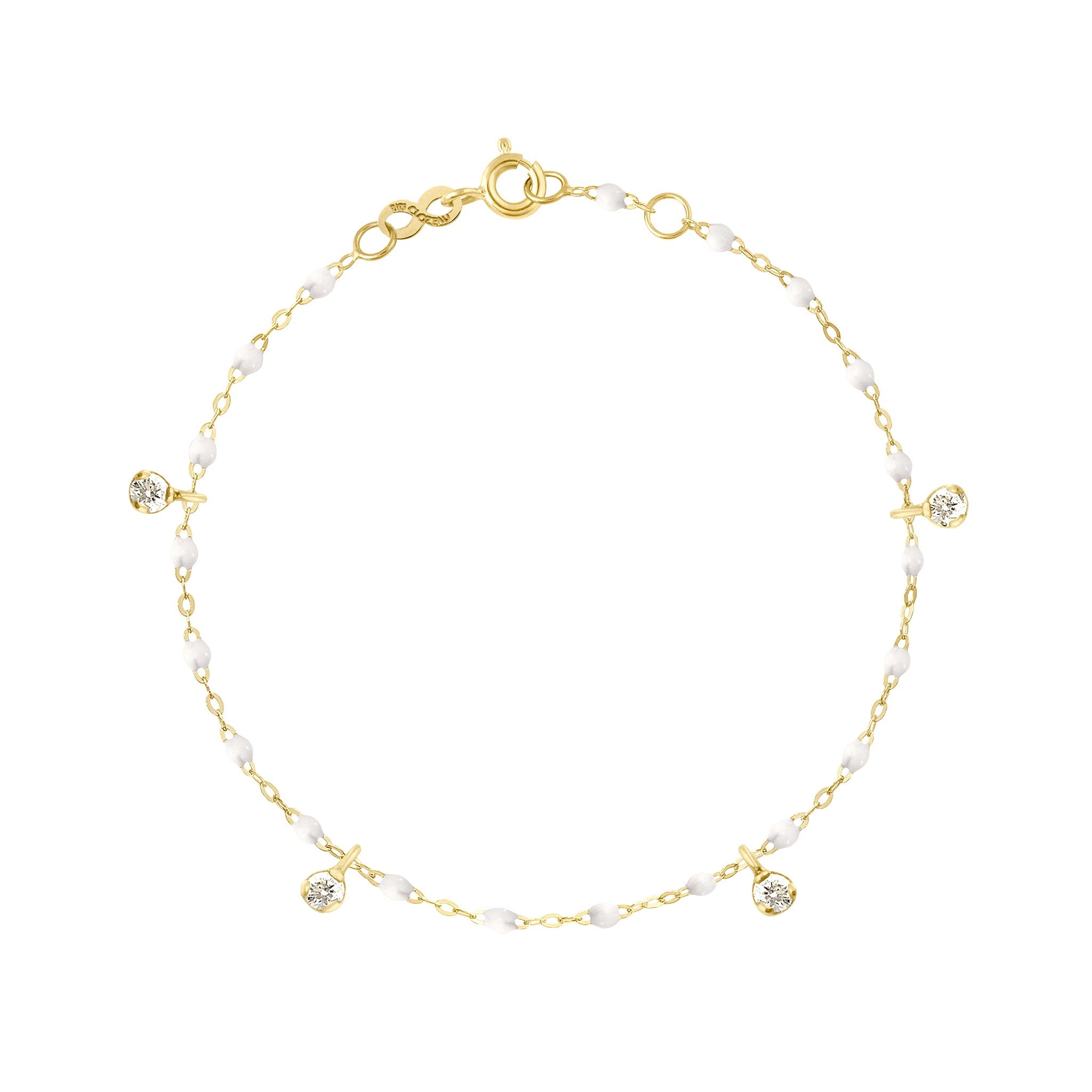 Bracelet blanc Gigi Suprême, or jaune, 4 diamants, 17 cm