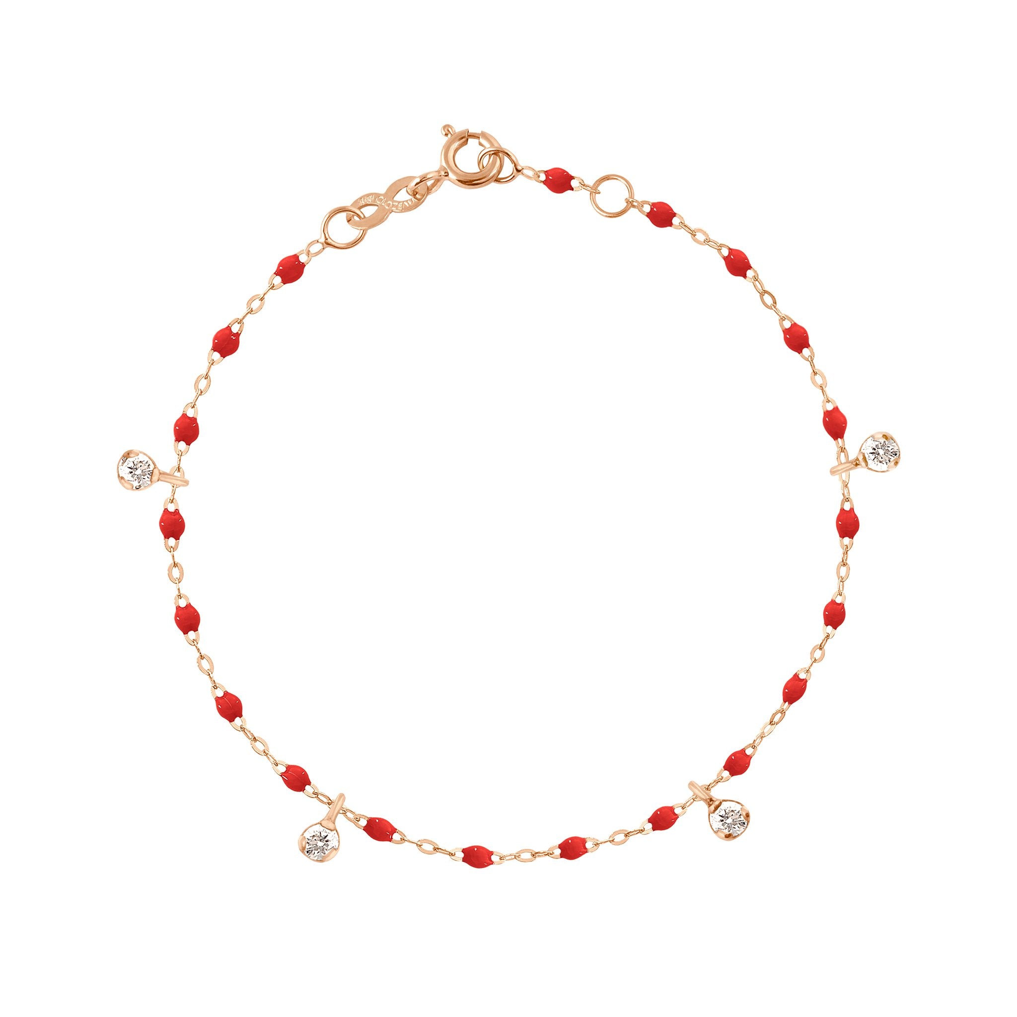 Bracelet coquelicot Gigi Suprême, or rose, 4 diamants, 17 cm