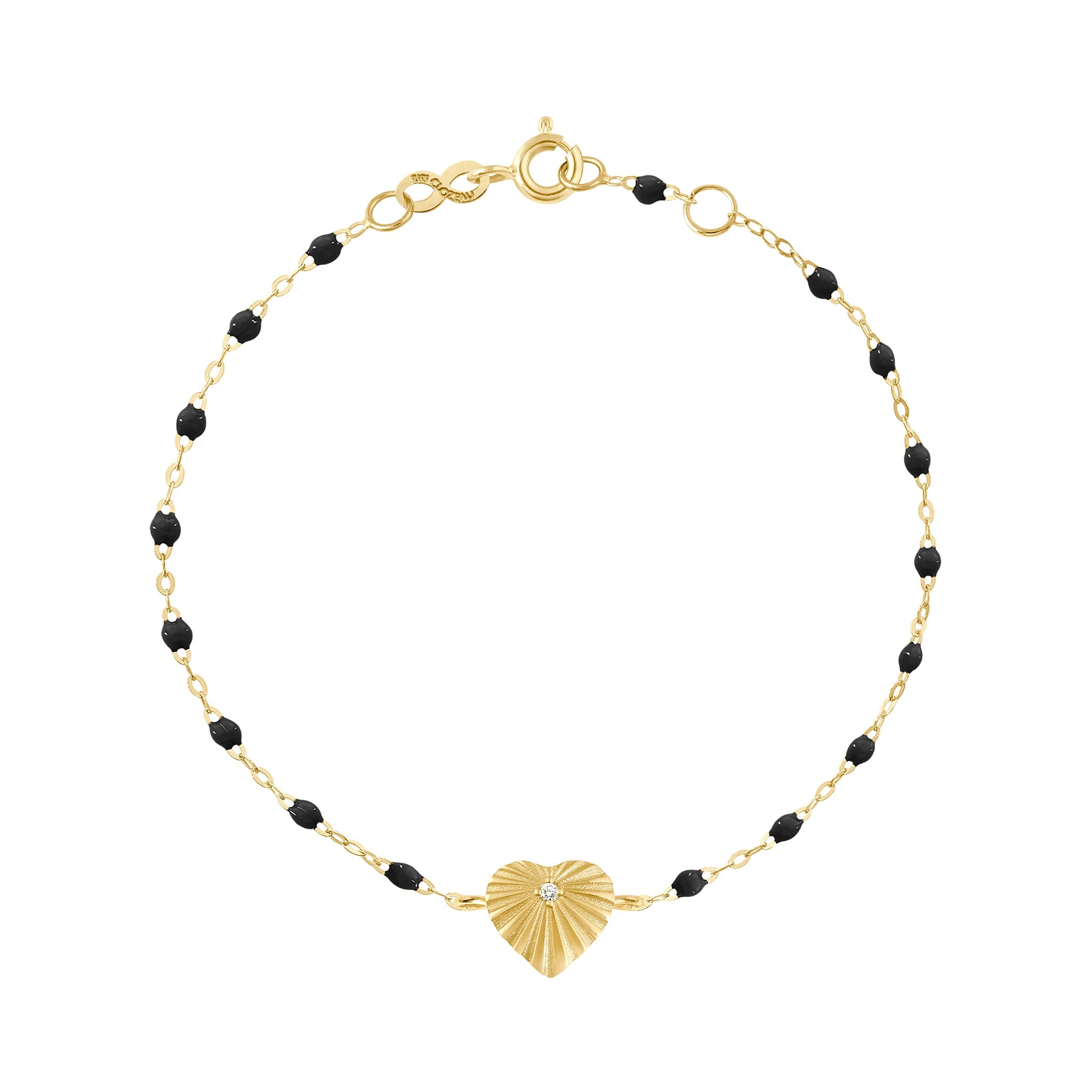 Bracelet noir Cœur Lumière, diamant, or jaune, 17 cm coeur lumière Référence :  b3lc001j2017di -1