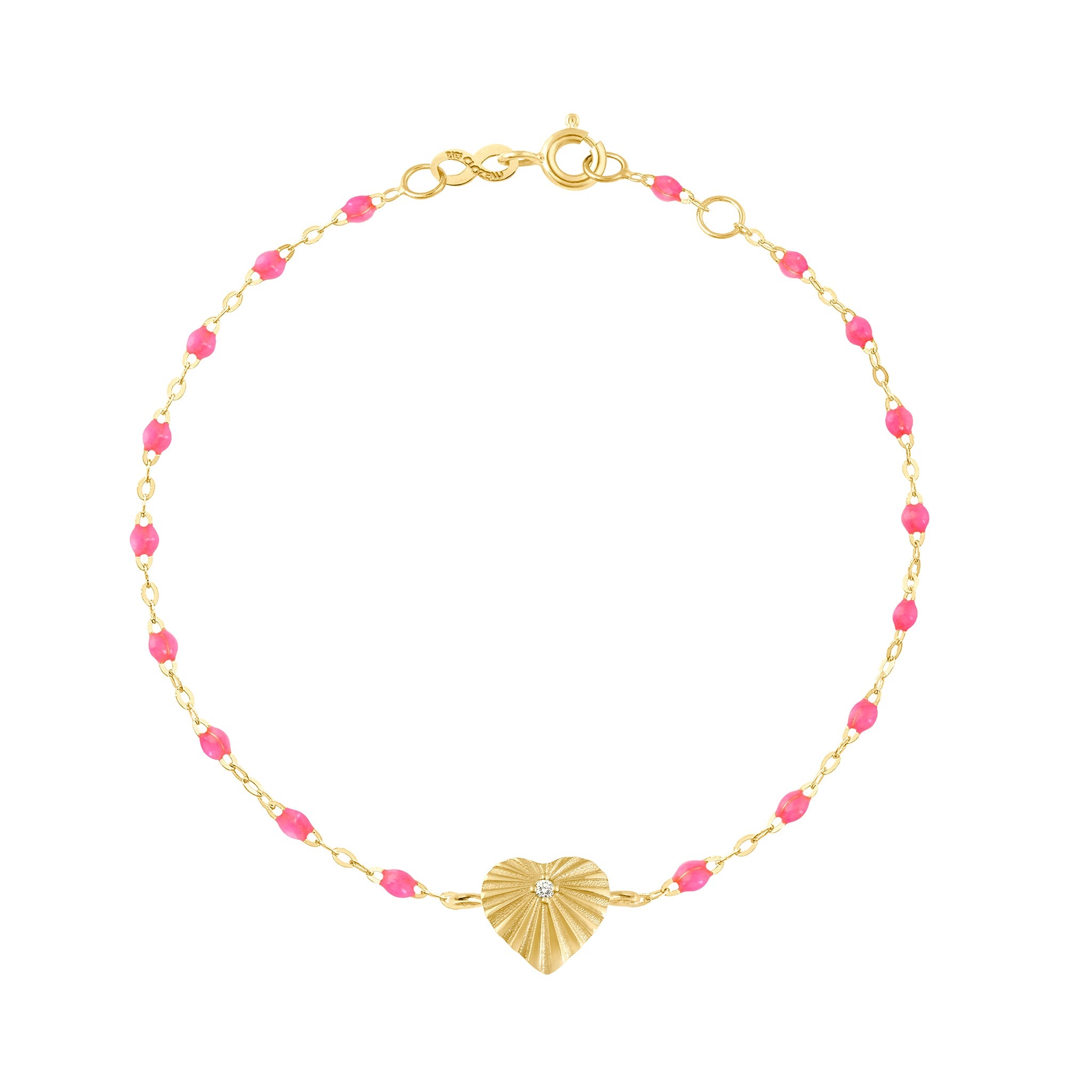 Bracelet rose fluo Cœur Lumière, diamant, or jaune, 17 cm coeur lumière Référence :  b3lc001j2917di -1