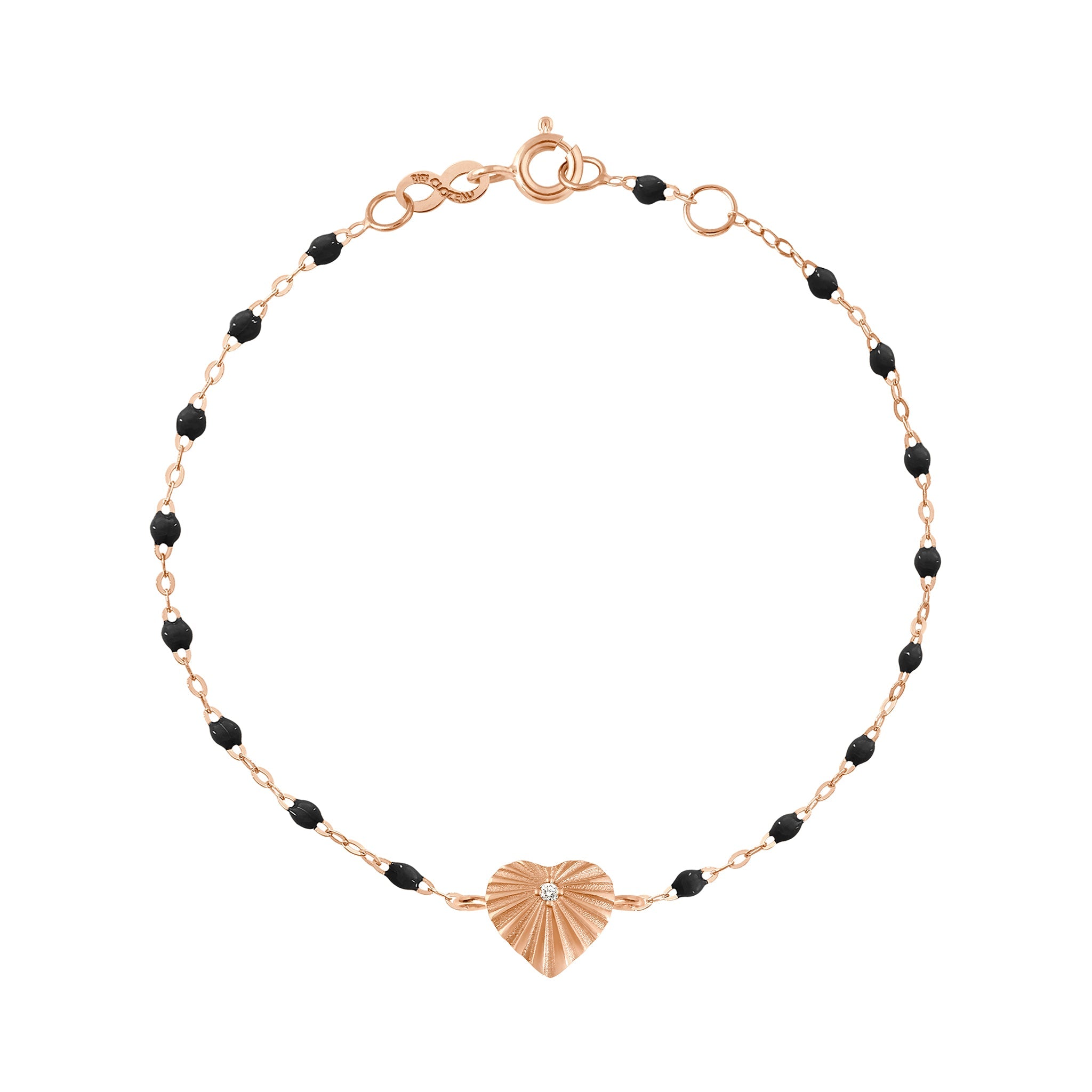 Bracelet noir Cœur Lumière, diamant, or rose, 17 cm coeur lumière Référence :  b3lc001r2017di -1