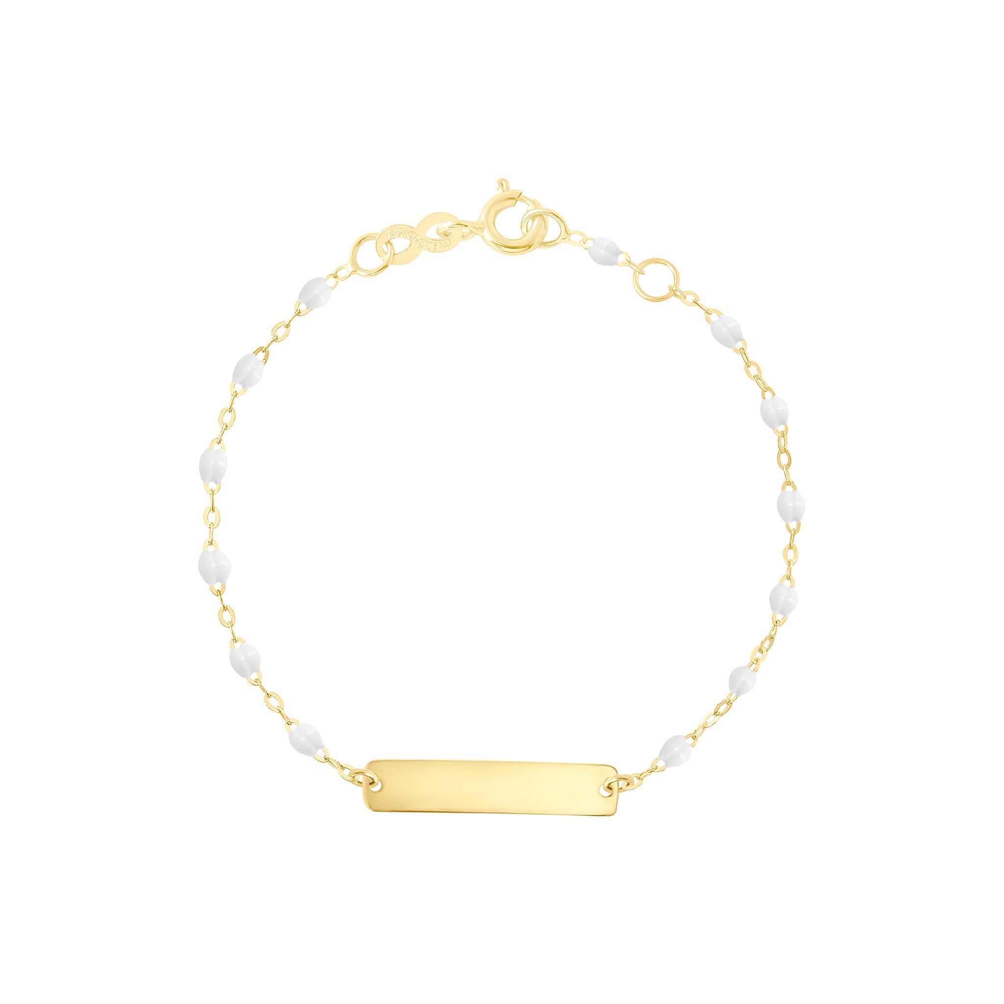 Bracelet blanc Little Gigi, plaque rectangle, or jaune, 15 cm