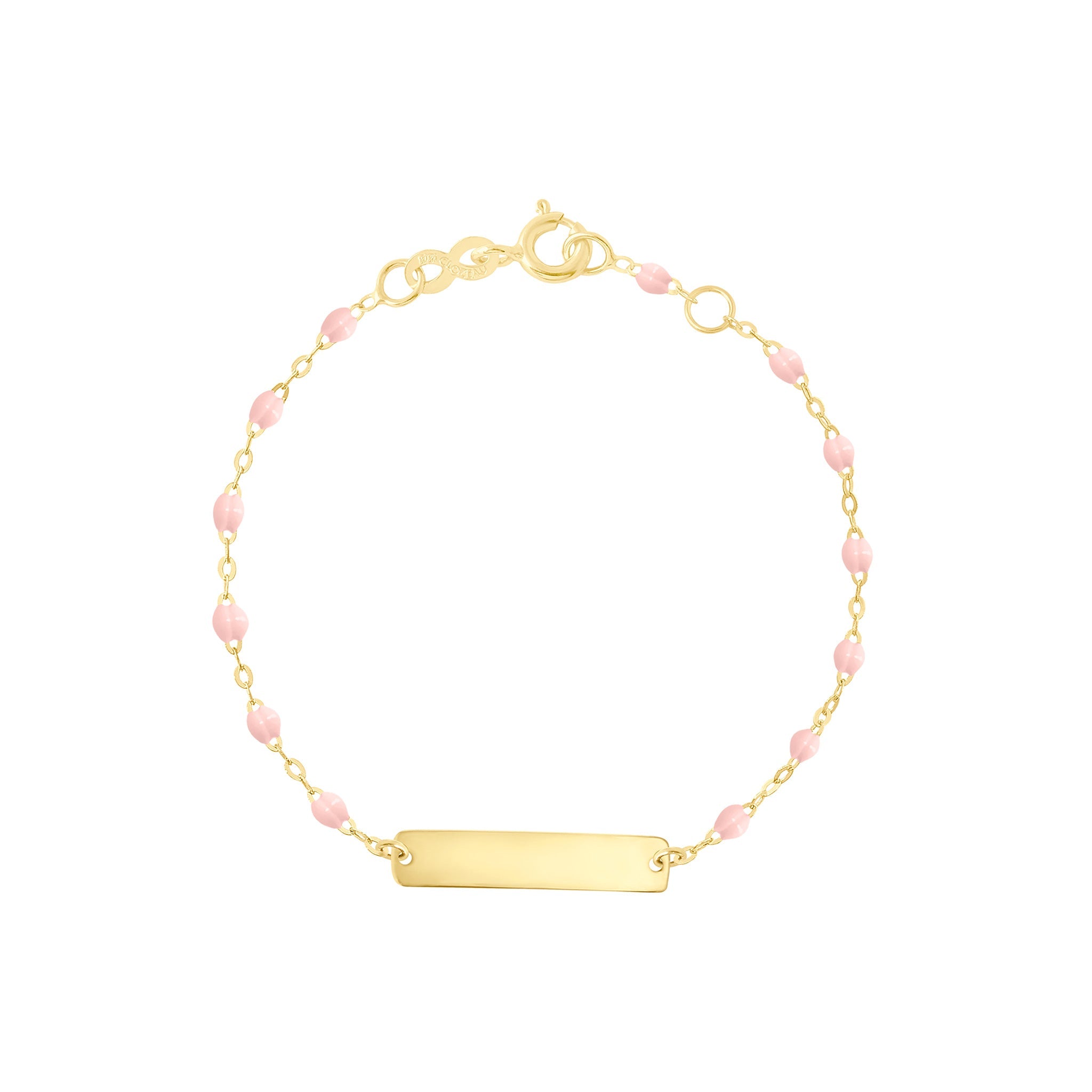 Bracelet rose bébé Little Gigi, plaque rectangle, or jaune, 13 cm