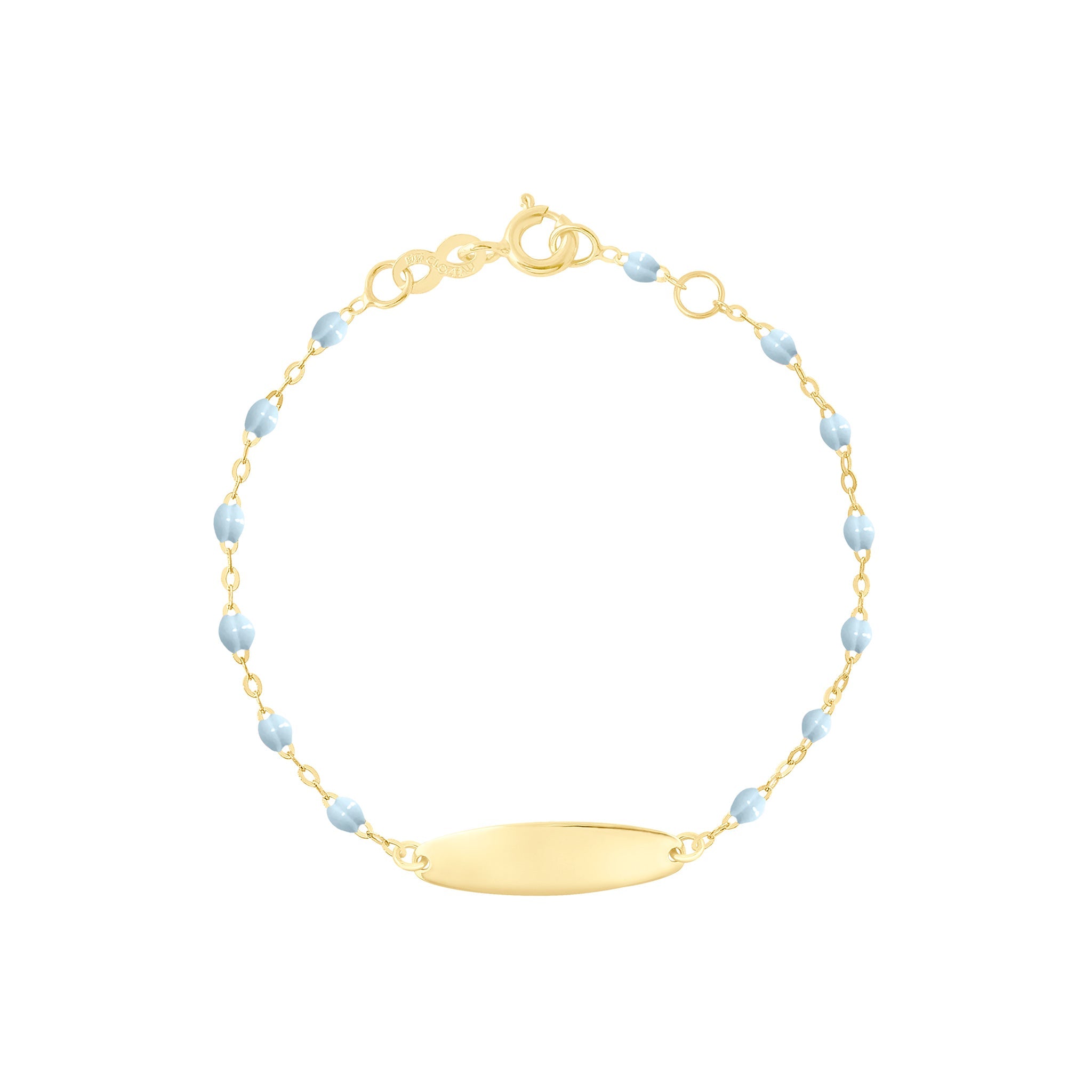 Bracelet bleu layette Little Gigi, plaque ovale, or jaune, 15 cm