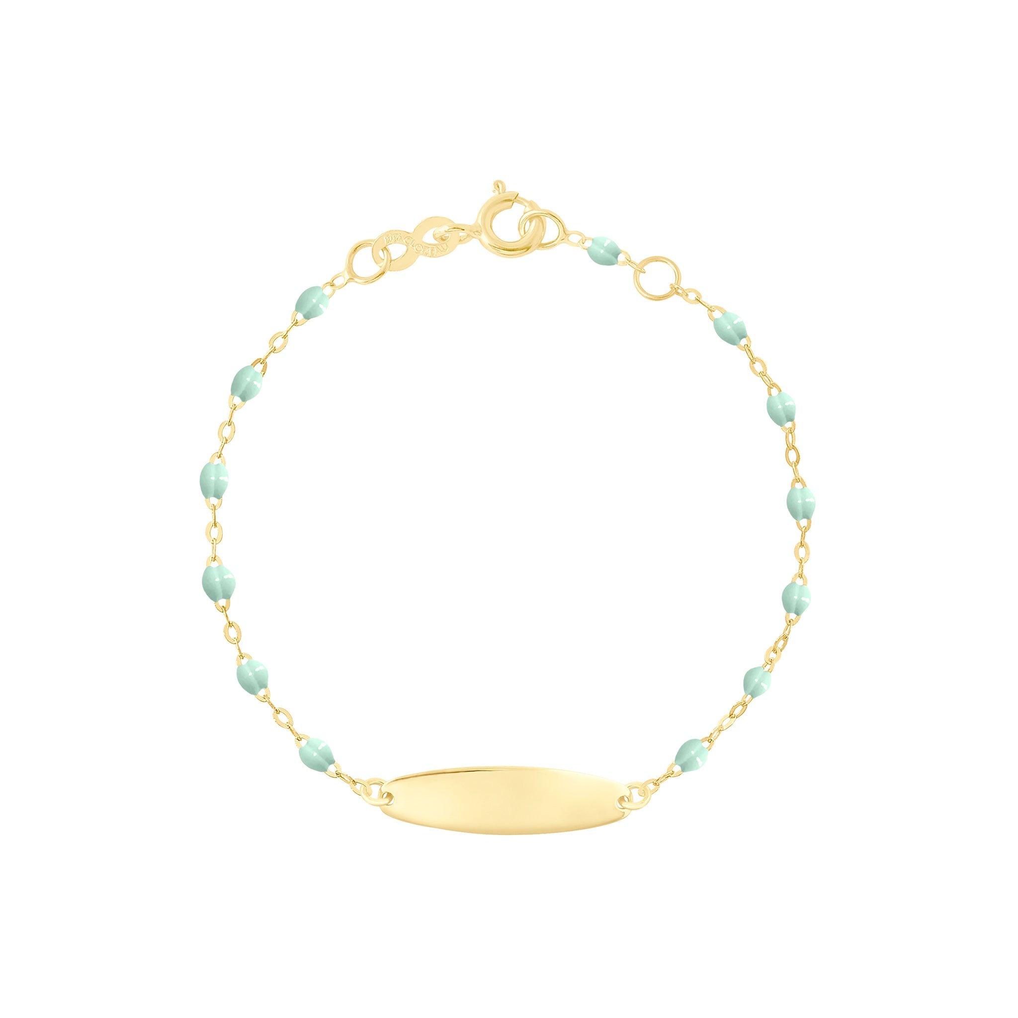 Bracelet jade Little Gigi, plaque ovale, or jaune, 15 cm