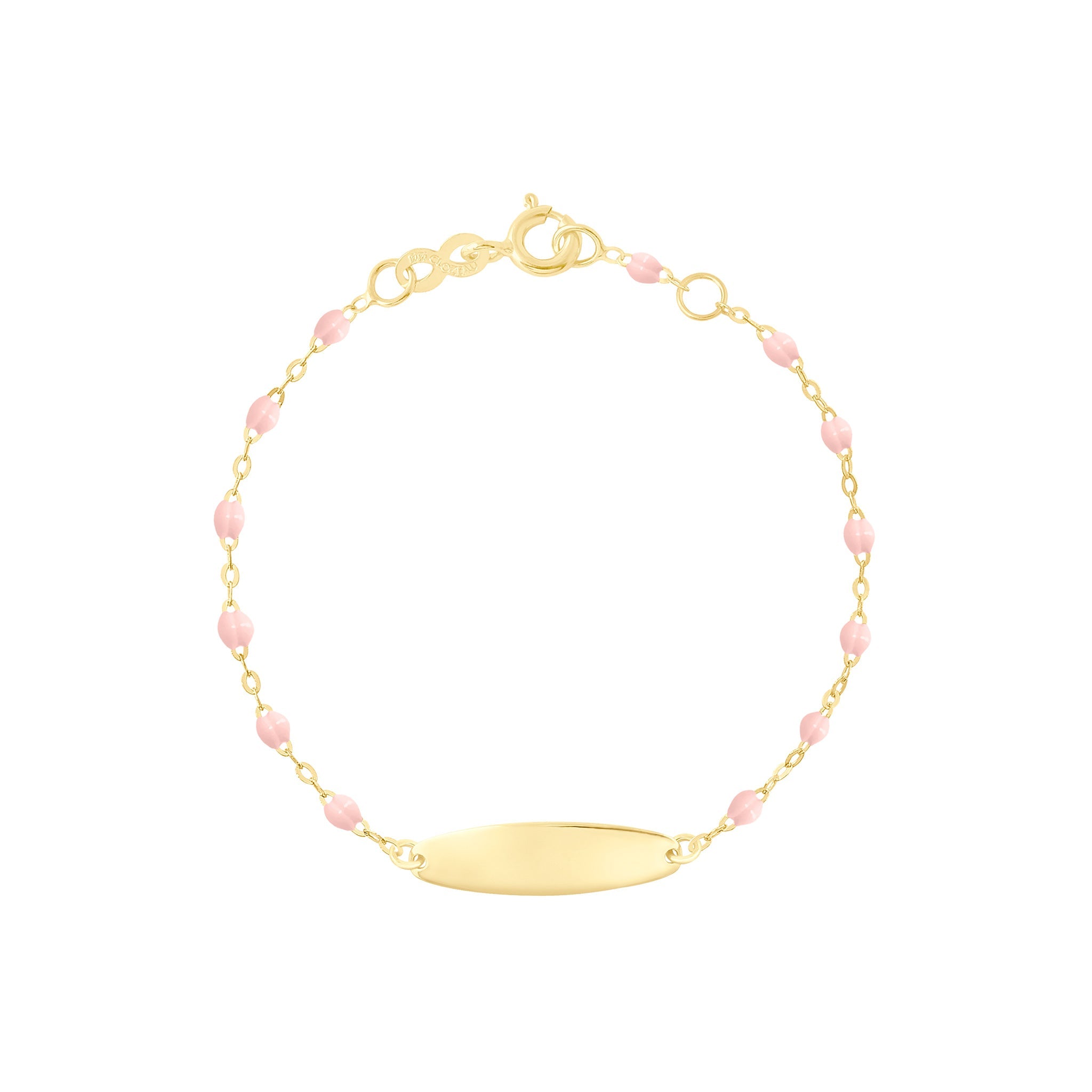 Bracelet rose bébé Little Gigi, plaque ovale, or jaune, 13 cm