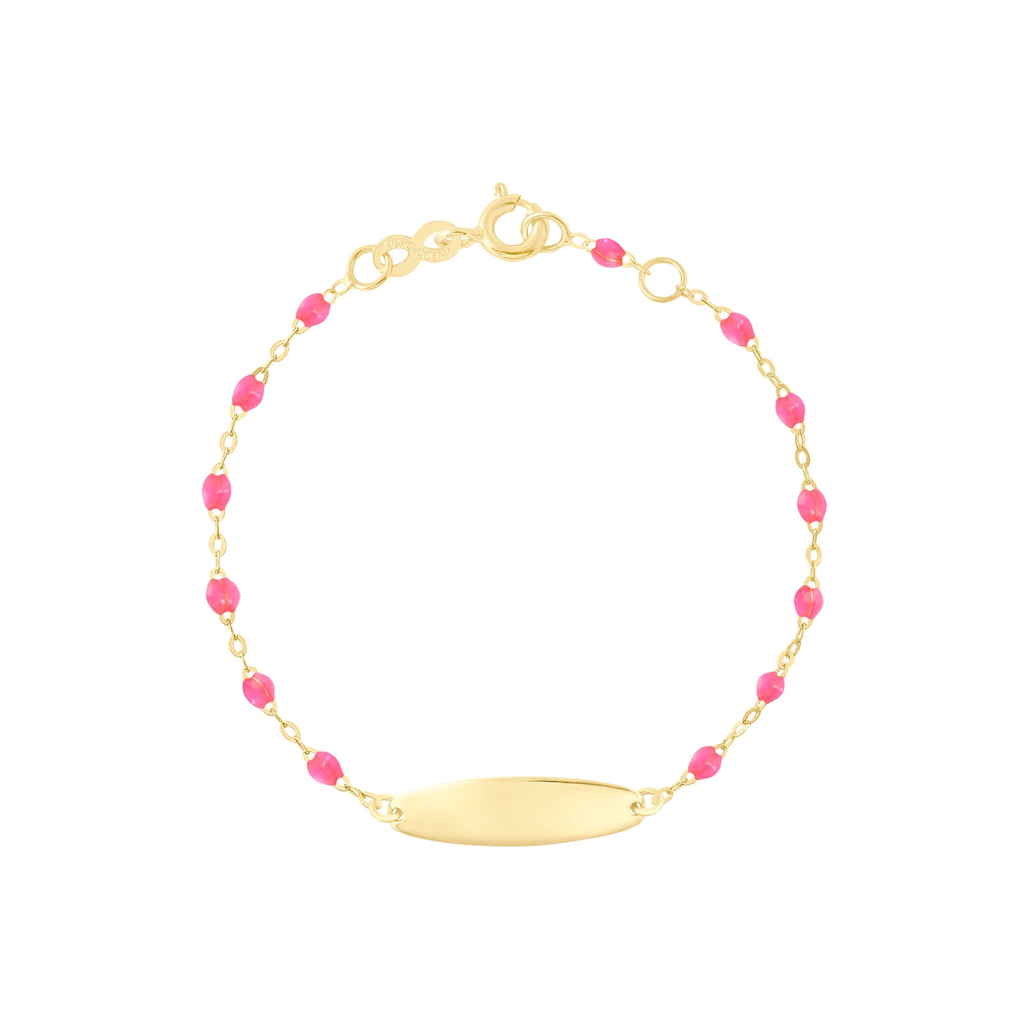 Bracelet rose fluo Little Gigi, plaque ovale, or jaune, 15 cm