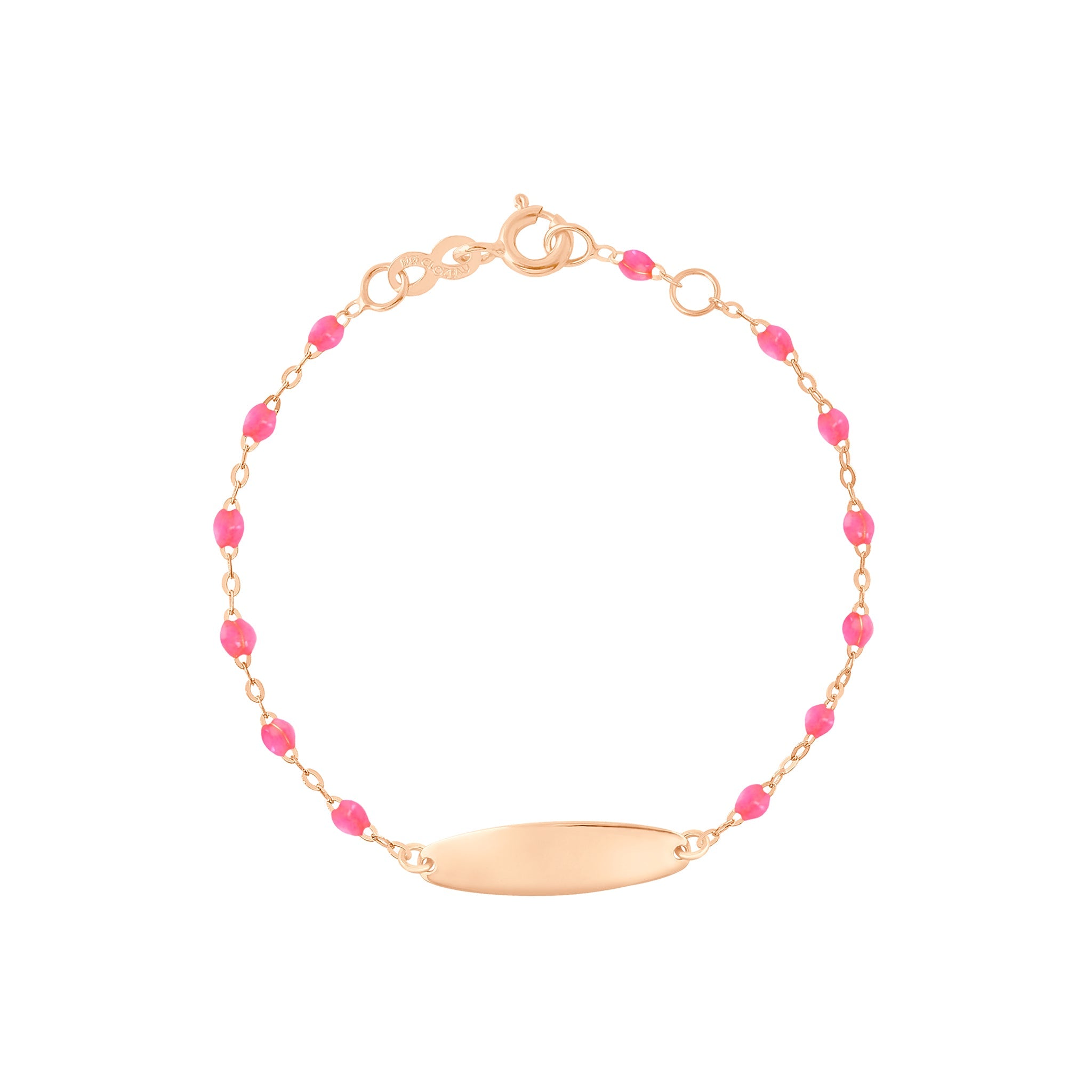 Bracelet rose fluo Little Gigi, plaque ovale, or rose, 13 cm