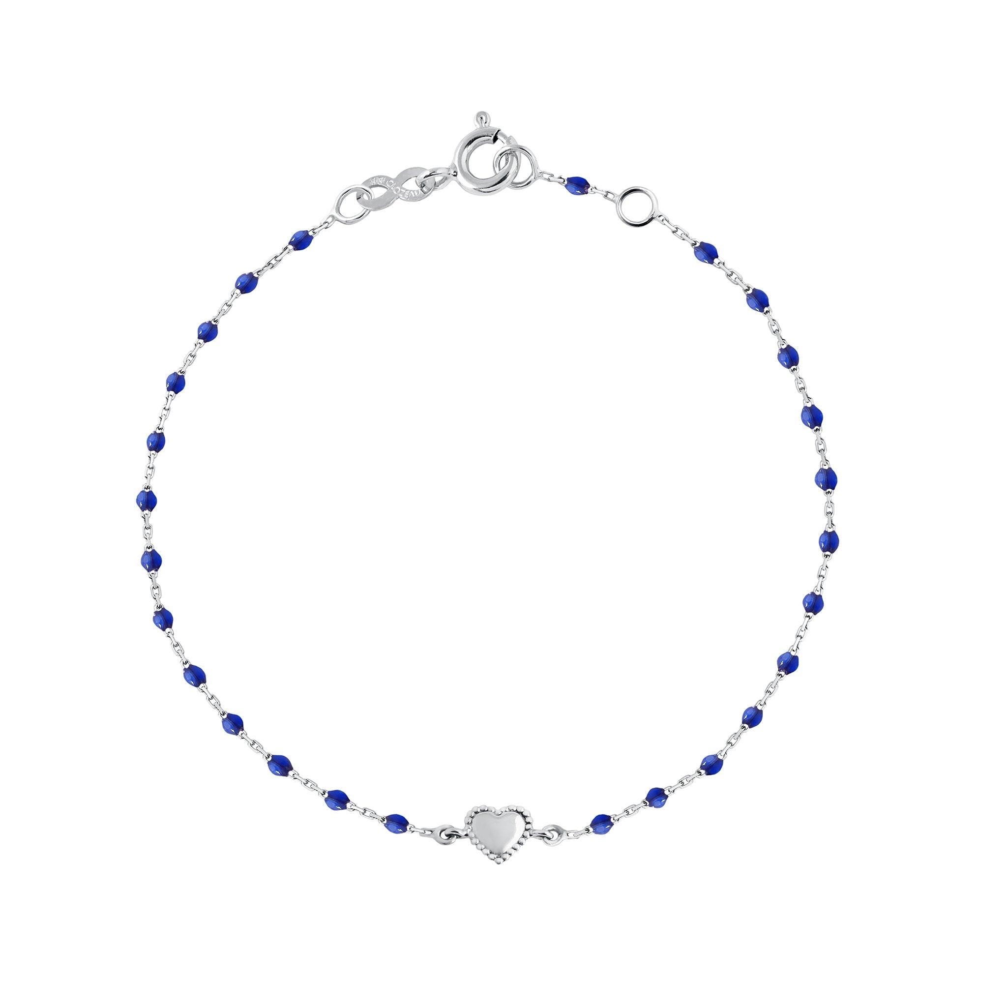 Bracelet Lucky Coeur, or blanc et mini perles de résine prusse, 17 cm