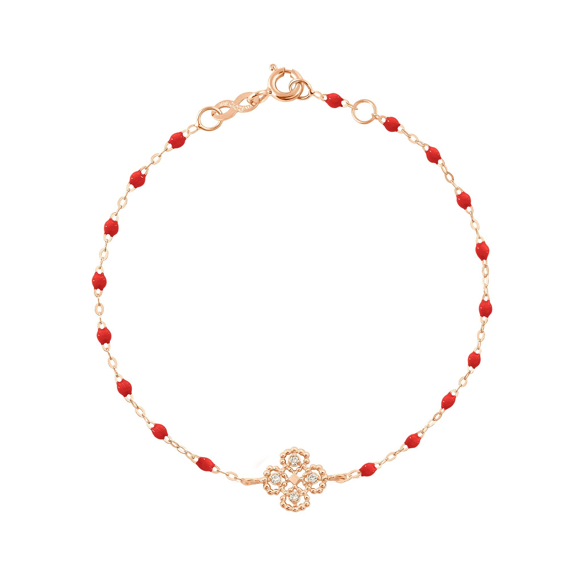 Bracelet coquelicot Lucky Trèfle, diamants, or rose, 17 cm