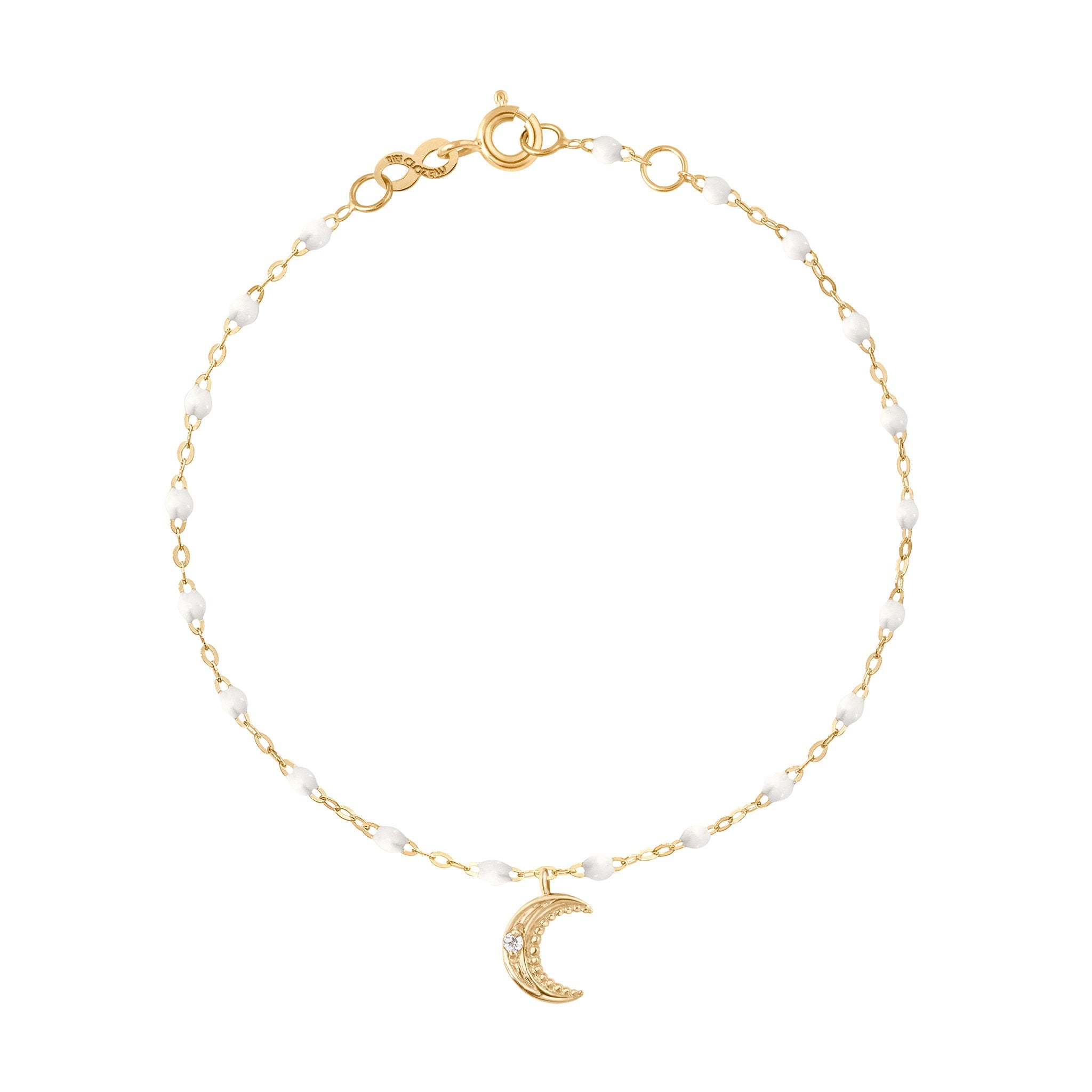 Bracelet blanc Lune, diamants, or jaune, 17 cm