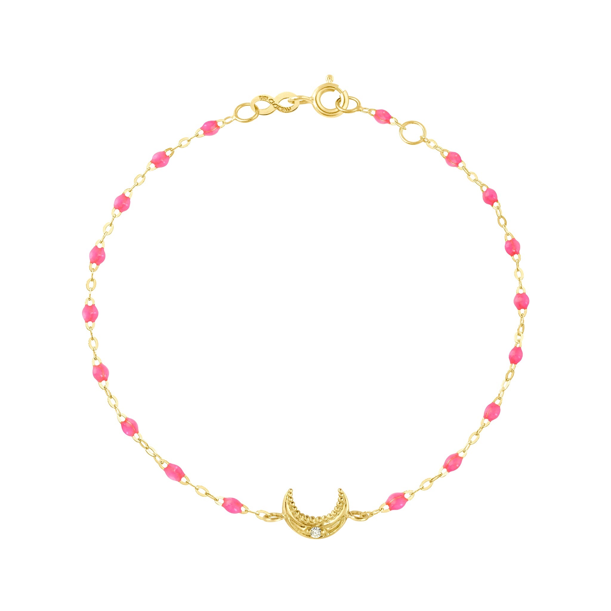 Bracelet rose fluo Lune, diamant, or jaune, 17 cm