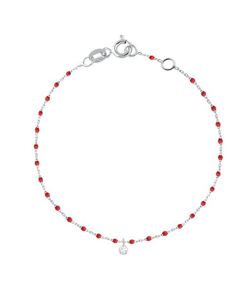 Bracelet coquelicot Mini Gigi, or blanc, 1 diamant, 17 cm