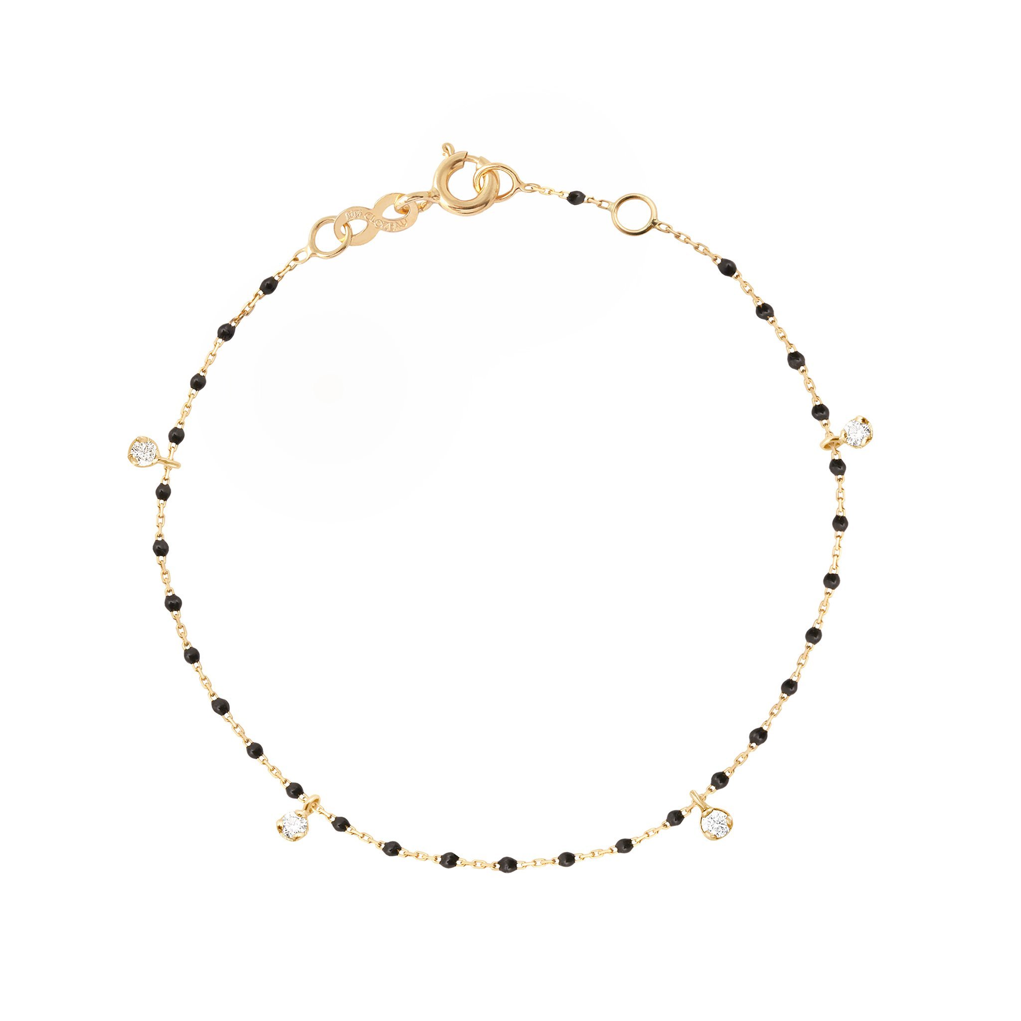 Bracelet noir Mini Gigi, or jaune, 4 diamants, 17 cm