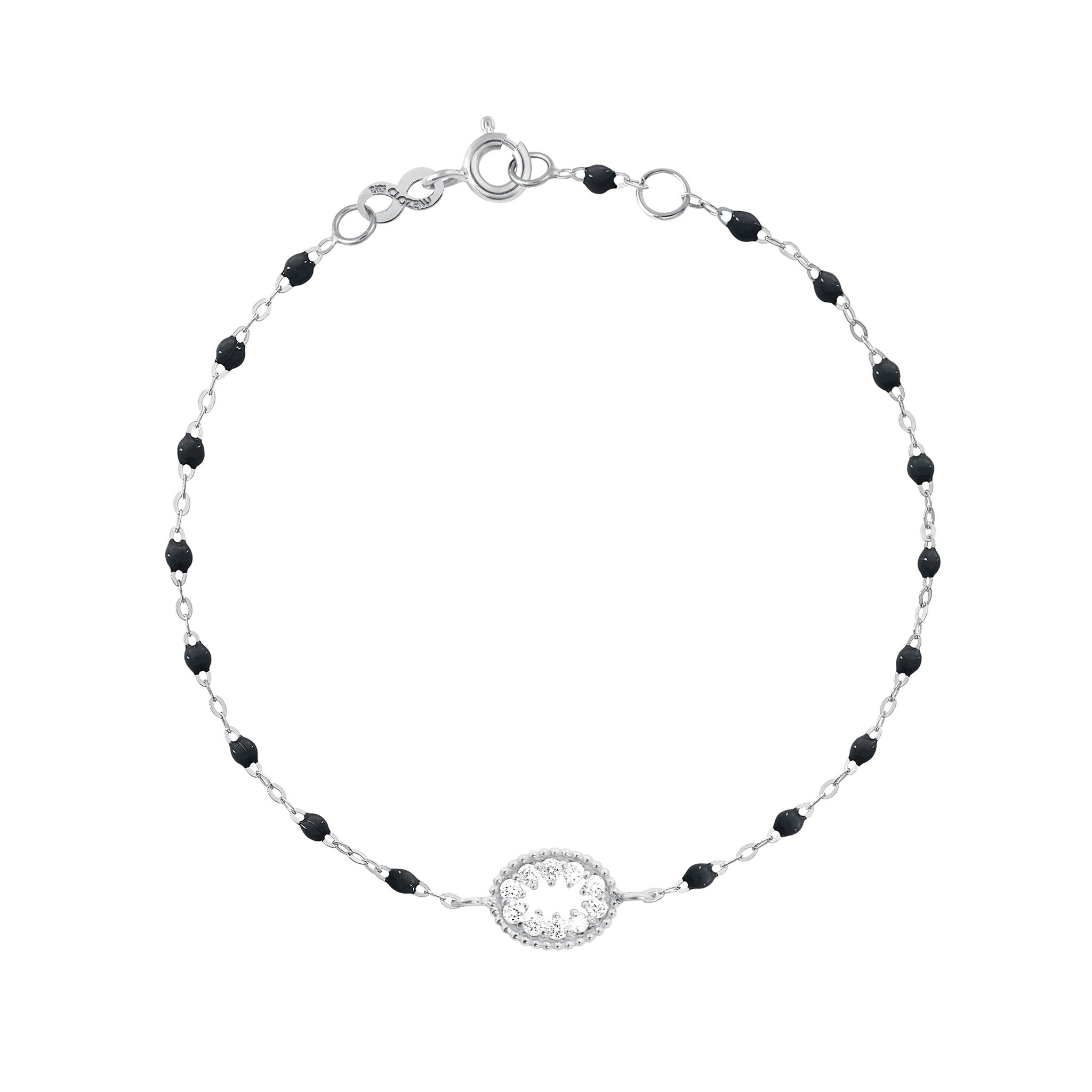 Bracelet noir Oeil de Pirate, diamants, or blanc, 17 cm