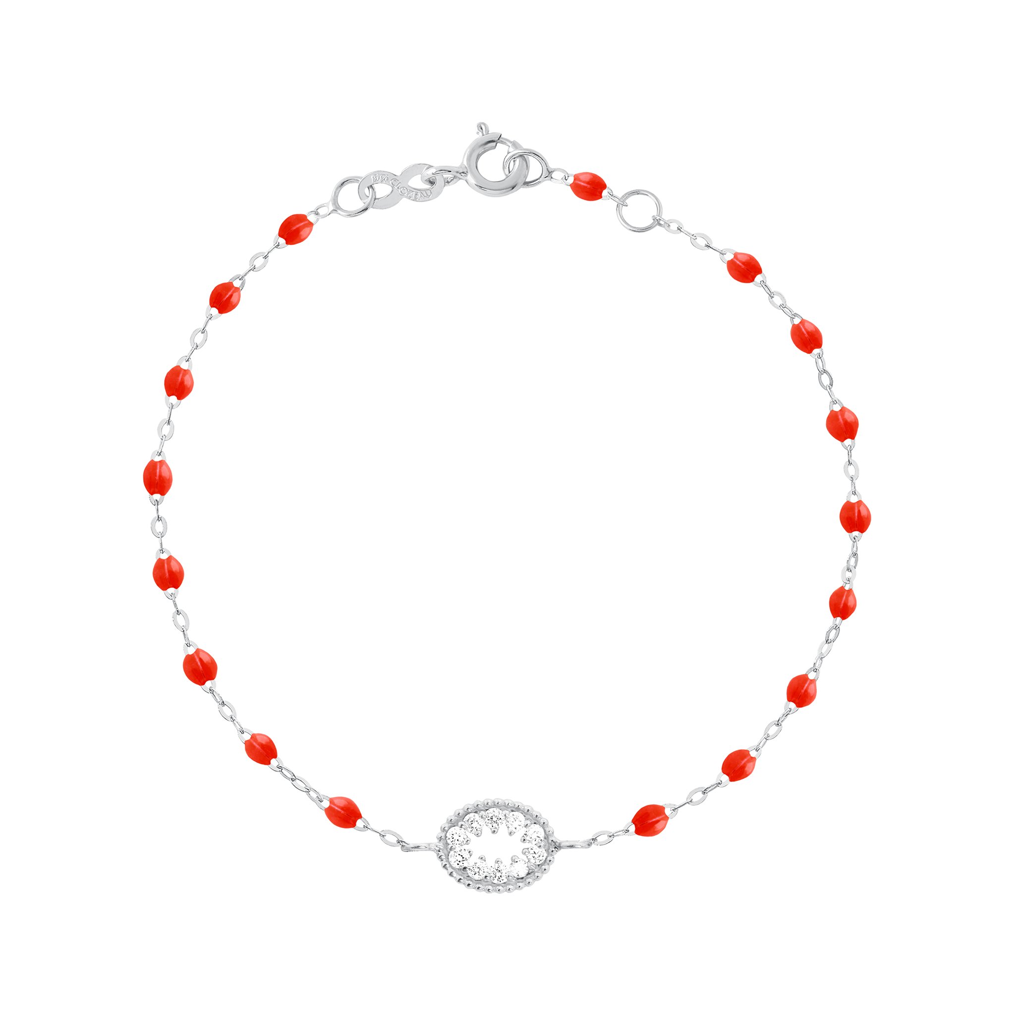 Bracelet corail Oeil de Pirate, diamants, or blanc, 17 cm