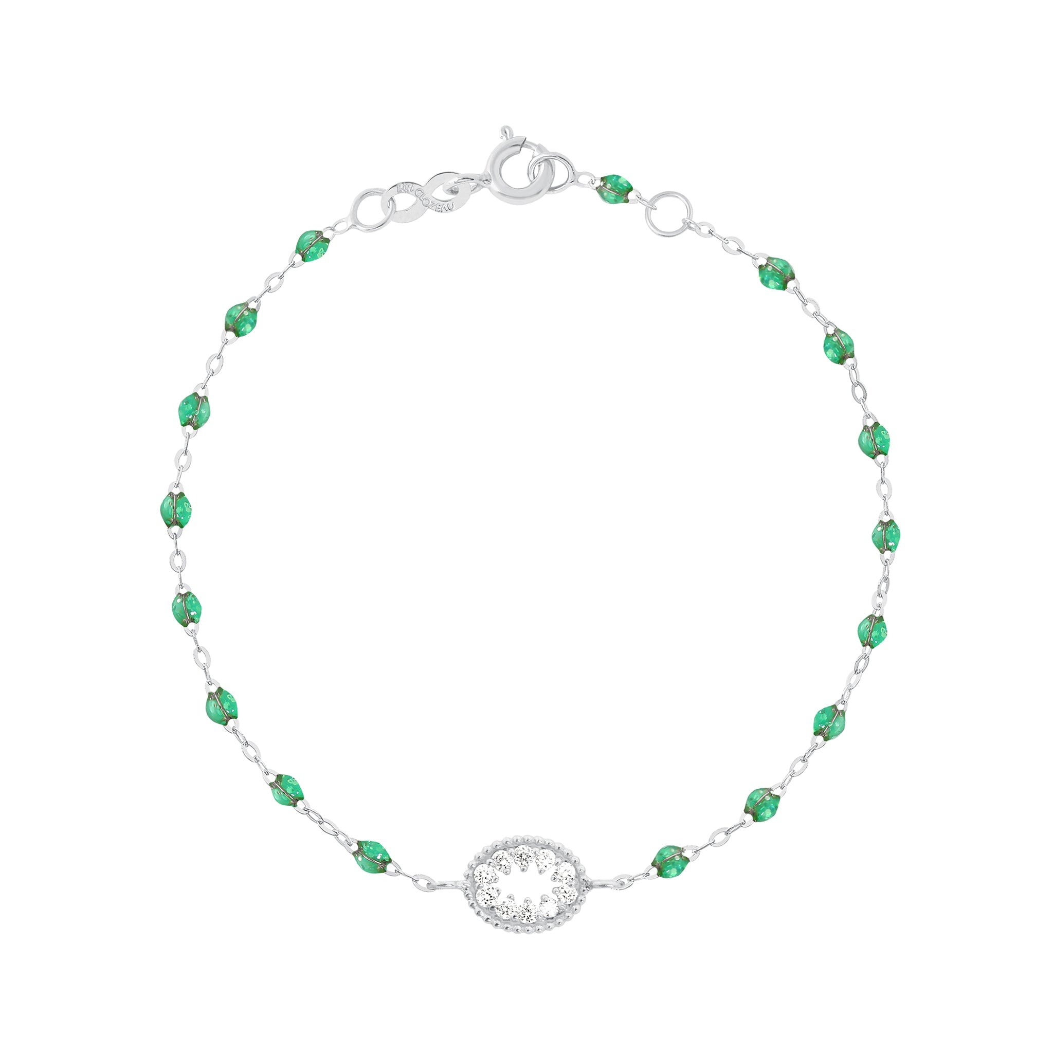 Bracelet menthe Oeil de Pirate, diamants, or blanc, 17 cm