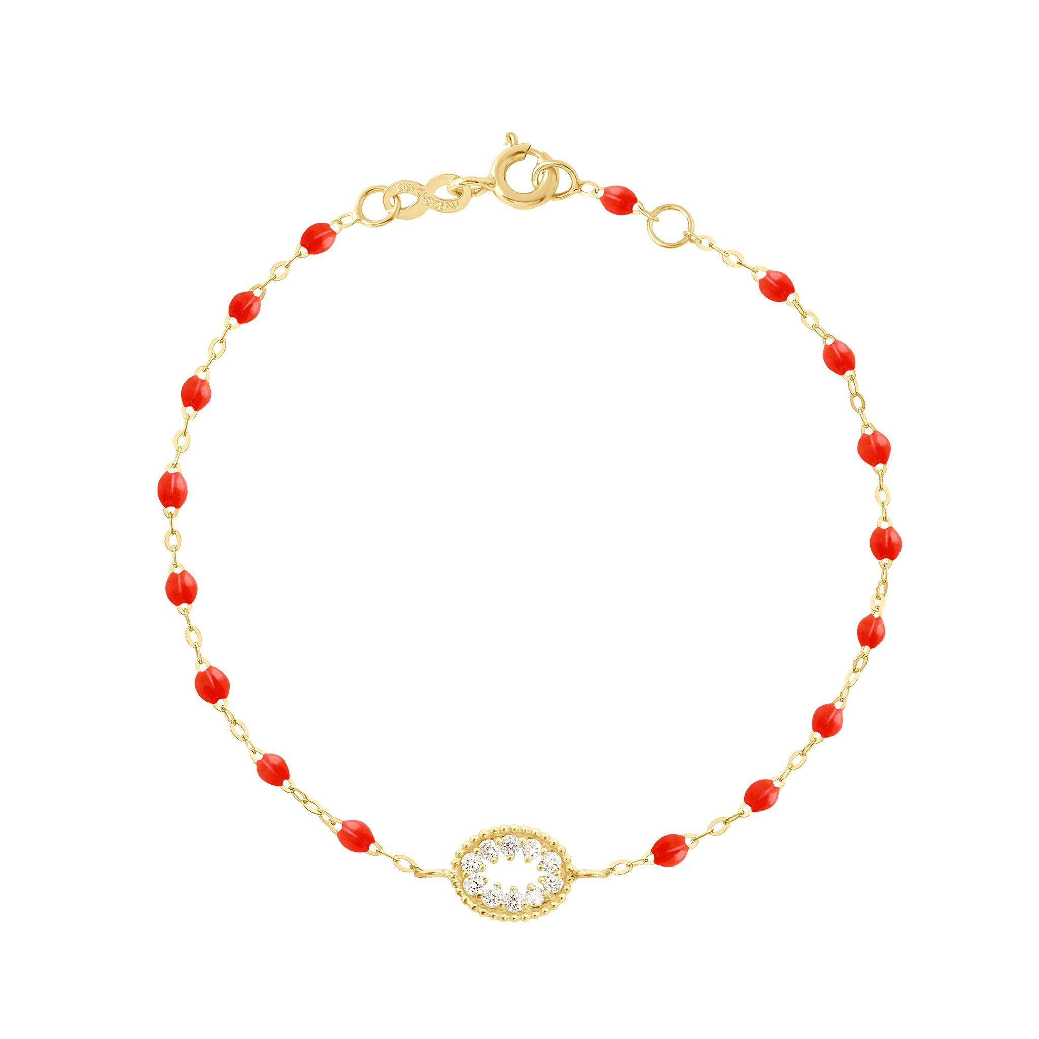 Bracelet corail Oeil de Pirate, diamants, or jaune, 17 cm