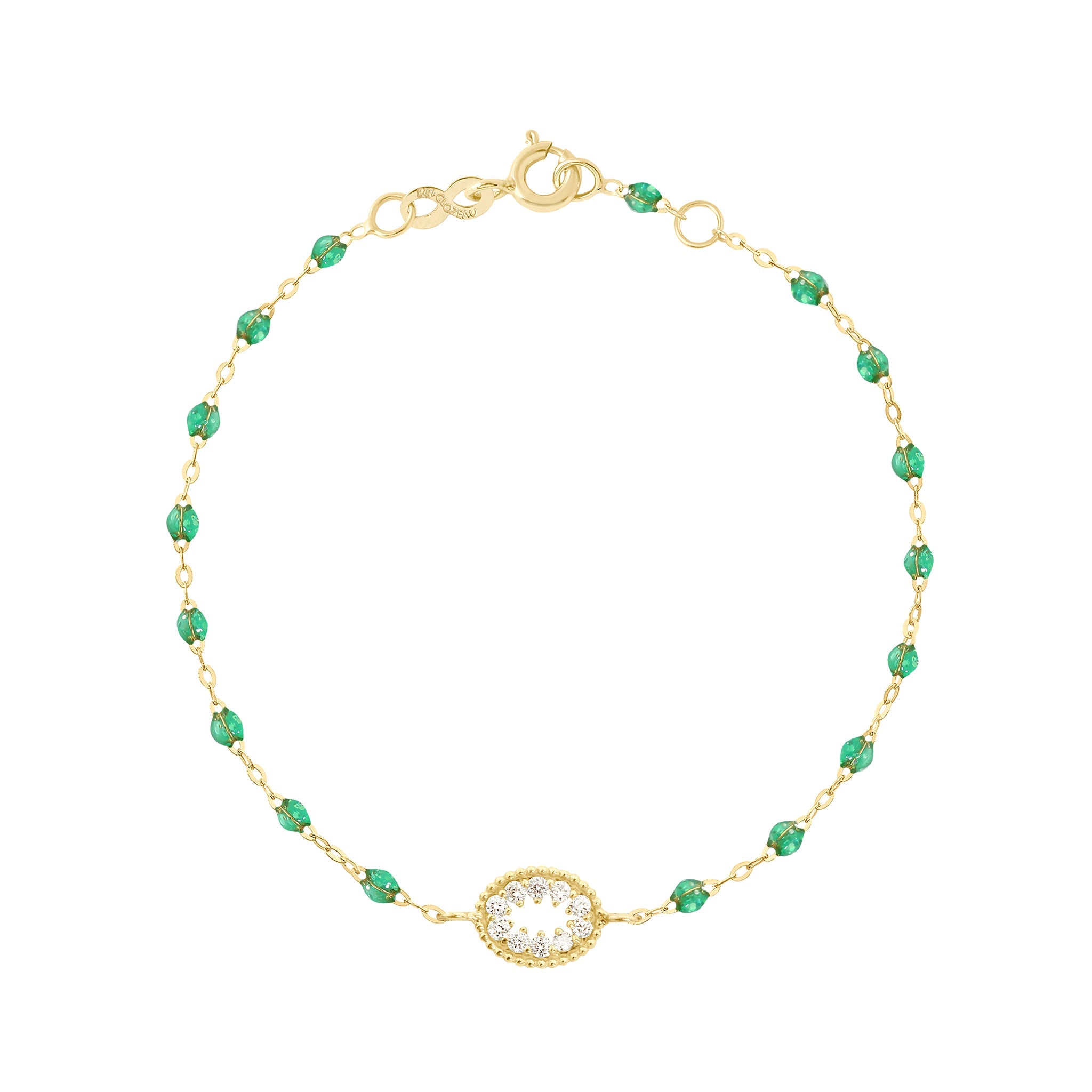 Bracelet menthe Oeil de Pirate, diamants, or jaune, 17 cm