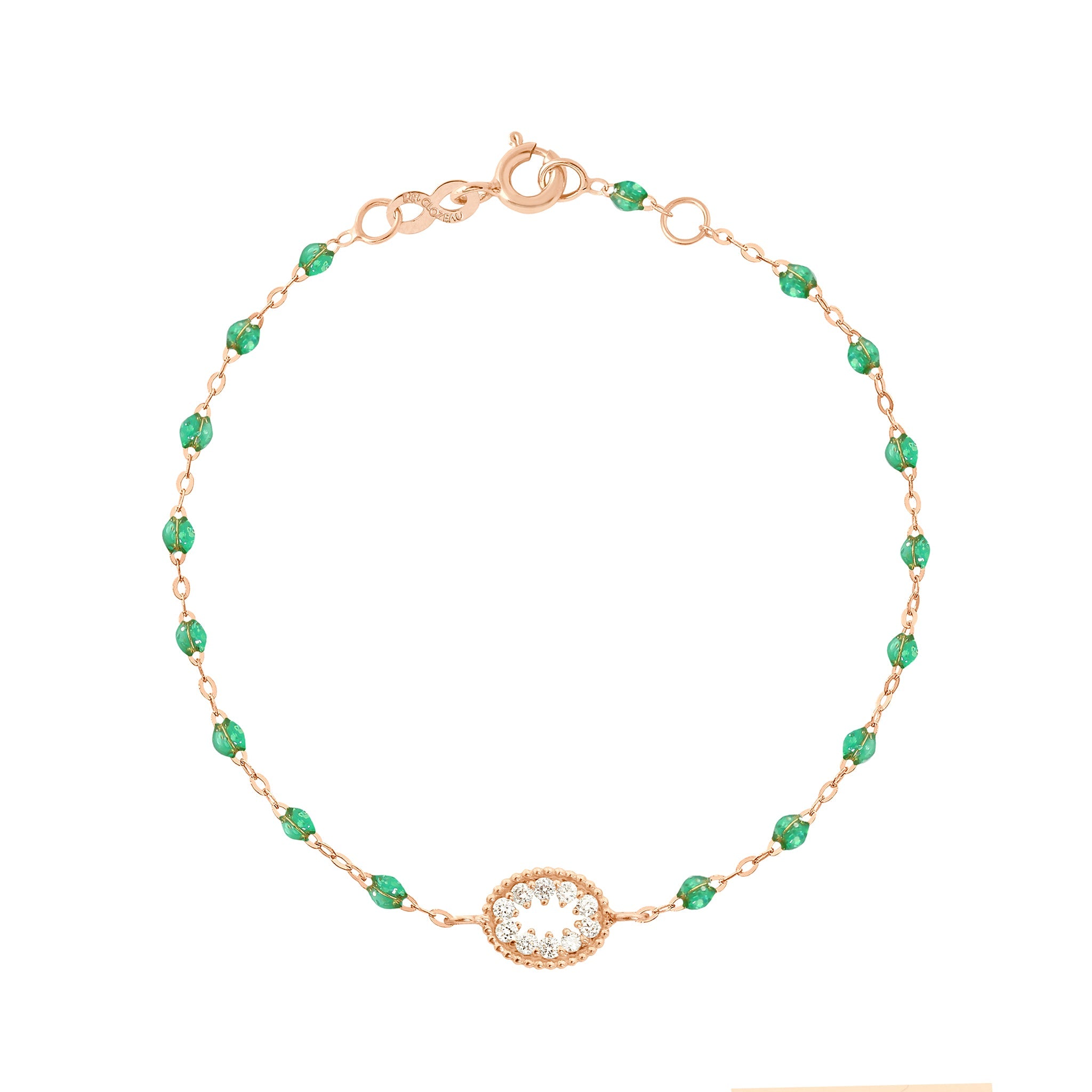 Bracelet menthe Oeil de Pirate, diamants, or rose, 17 cm