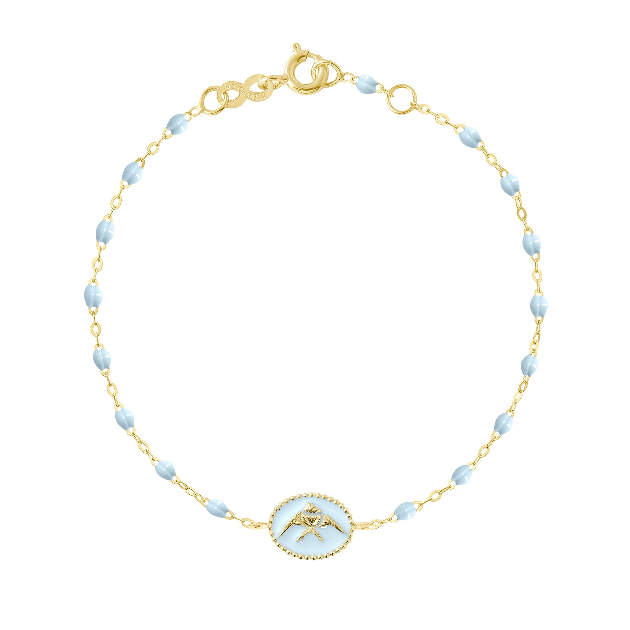 Bracelet Poisson Ange résine bleu layette, or jaune, 17 cm