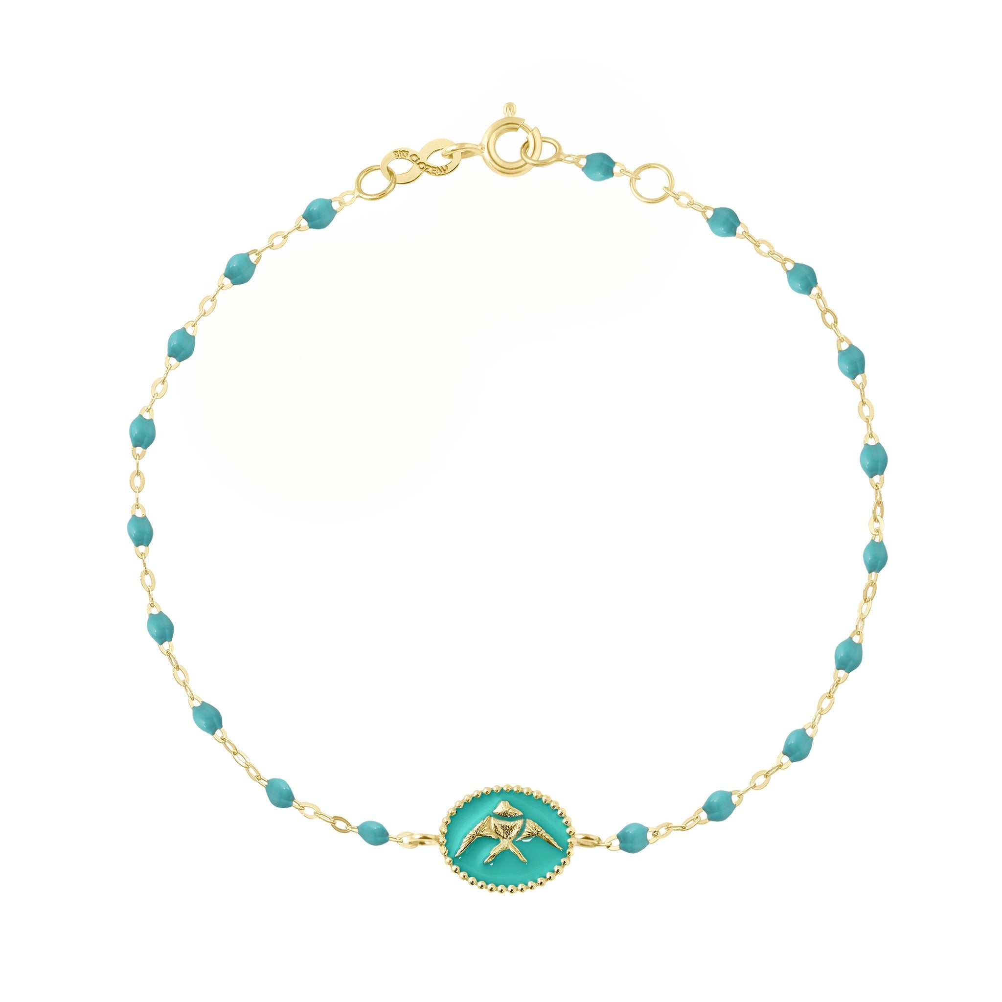 Bracelet Poisson Ange résine turquoise vert, or jaune, 17 cm