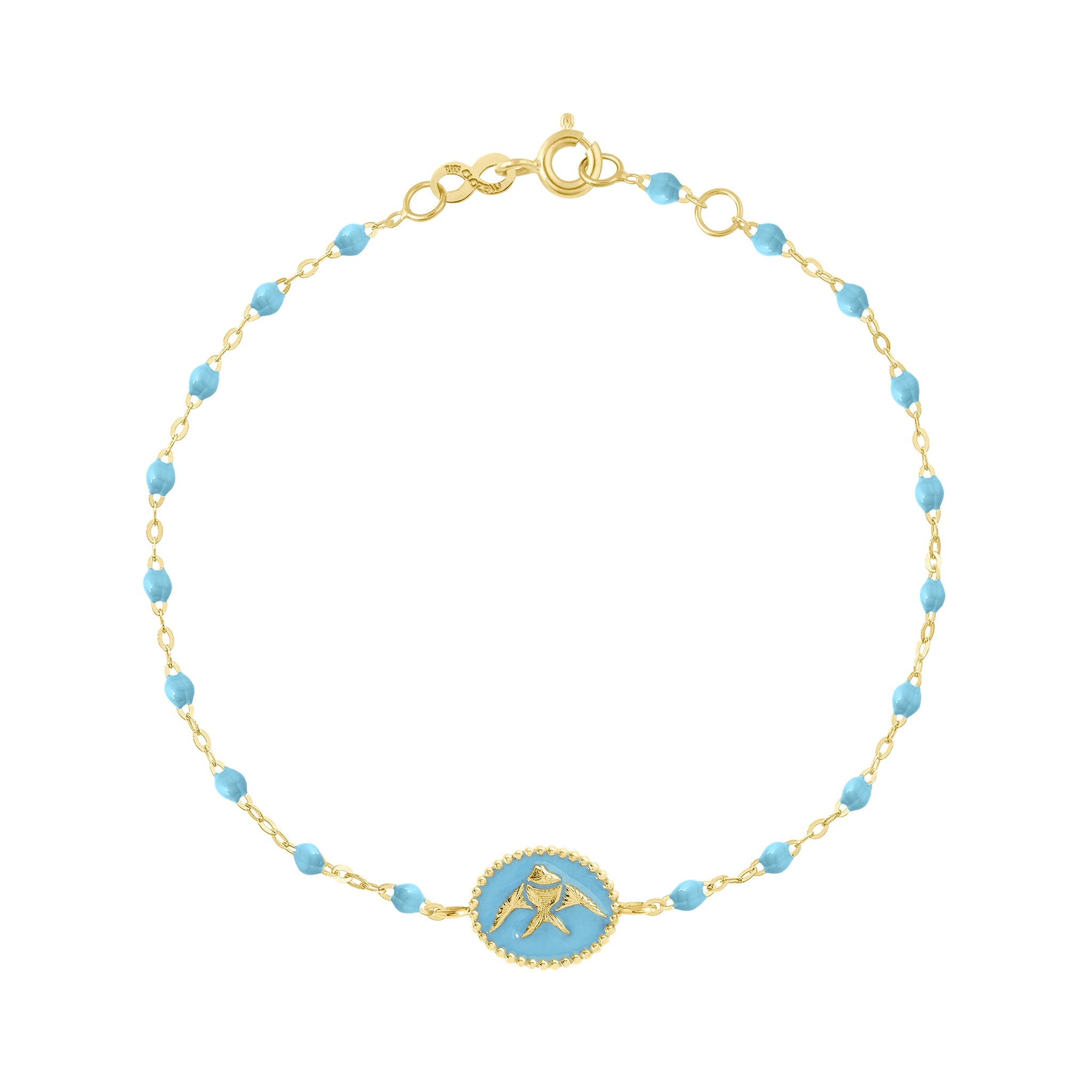 Bracelet Poisson Ange résine turquoise, or jaune, 17 cm