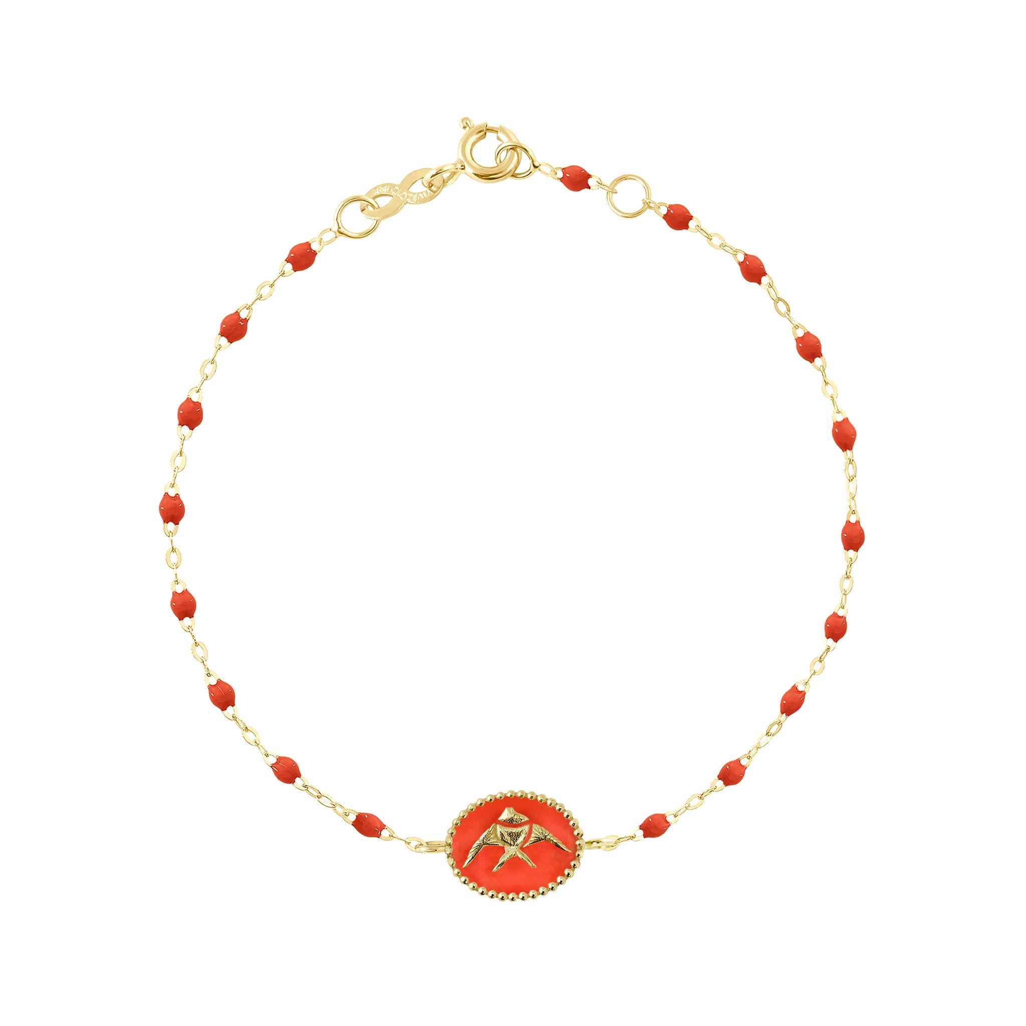 Bracelet Poisson Ange résine corail, or jaune, 17 cm