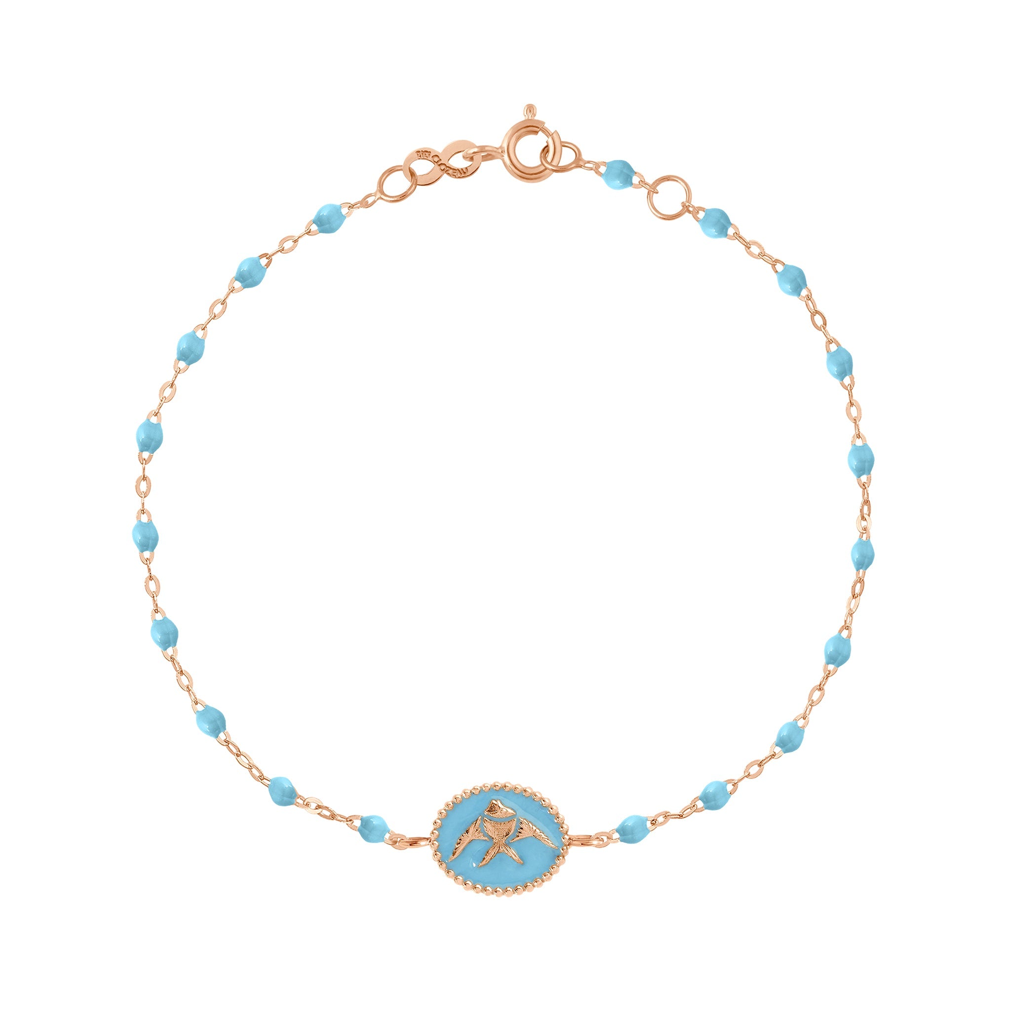 Bracelet Poisson Ange résine turquoise, or rose, 17 cm