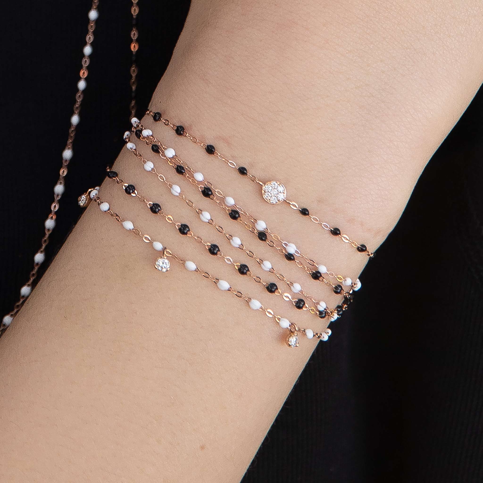 Bracelet noir Puce diamants, or rose, 17 cm pirate Référence :  b3pu002r2017di -5