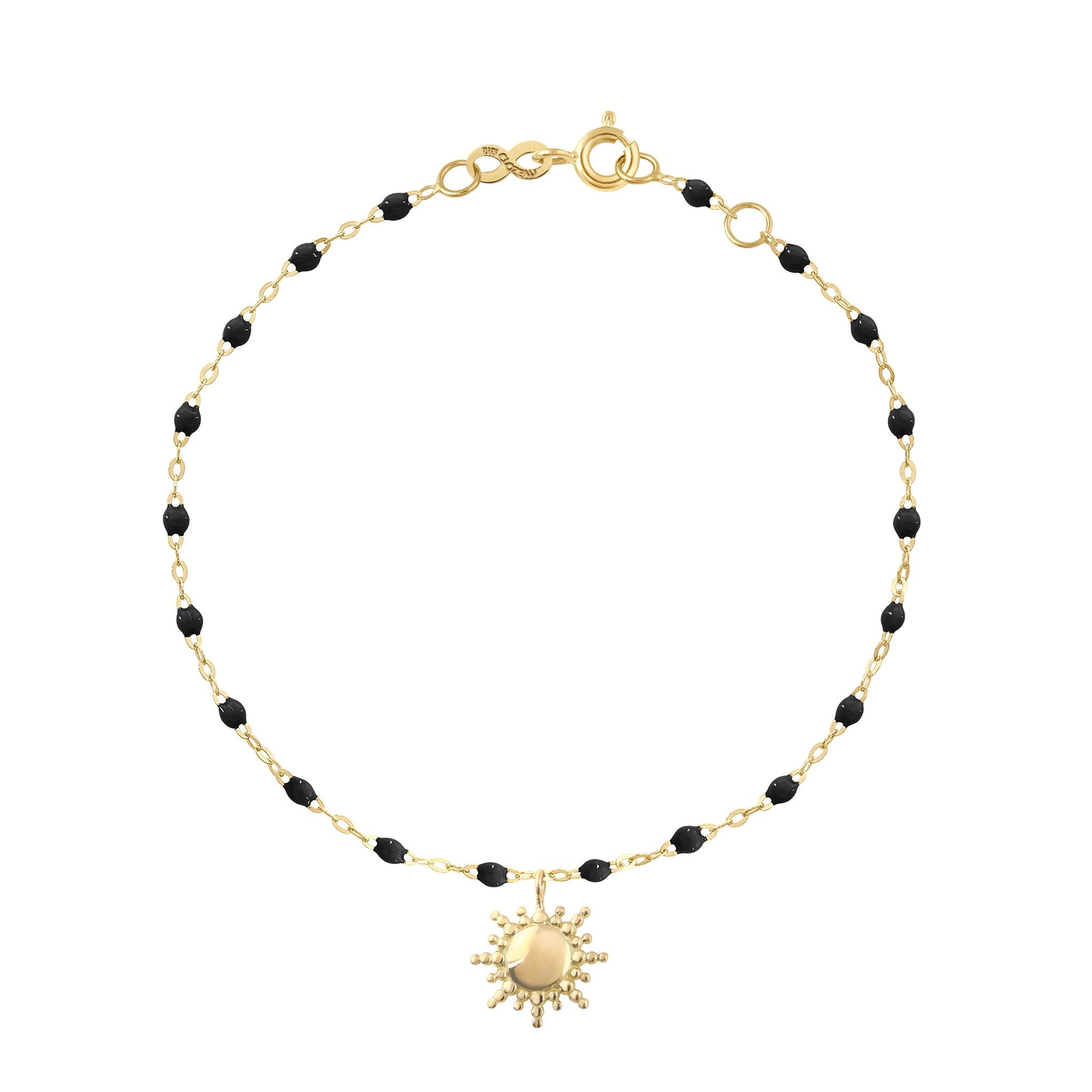 Bracelet noir Soleil, or jaune, 17 cm