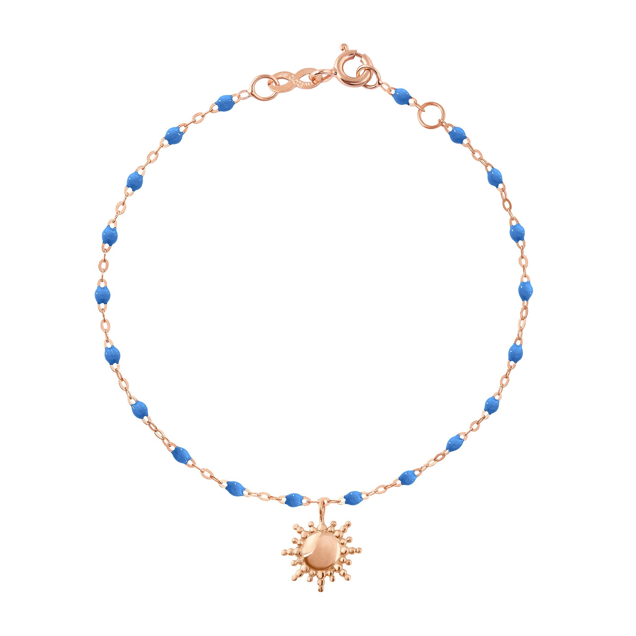 Bracelet bleu fluo Soleil, or rose, 17 cm