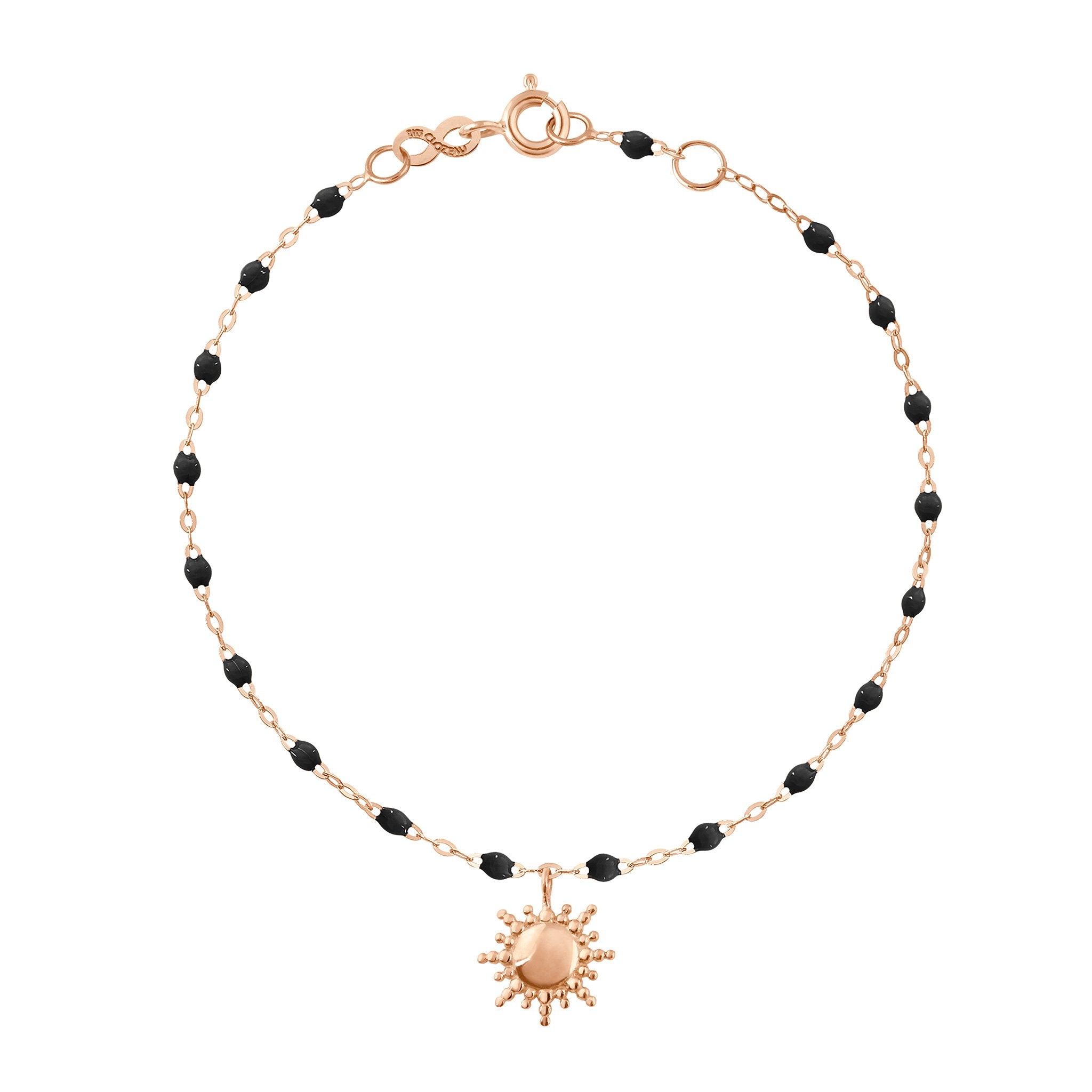 Bracelet noir Soleil, or rose, 17 cm