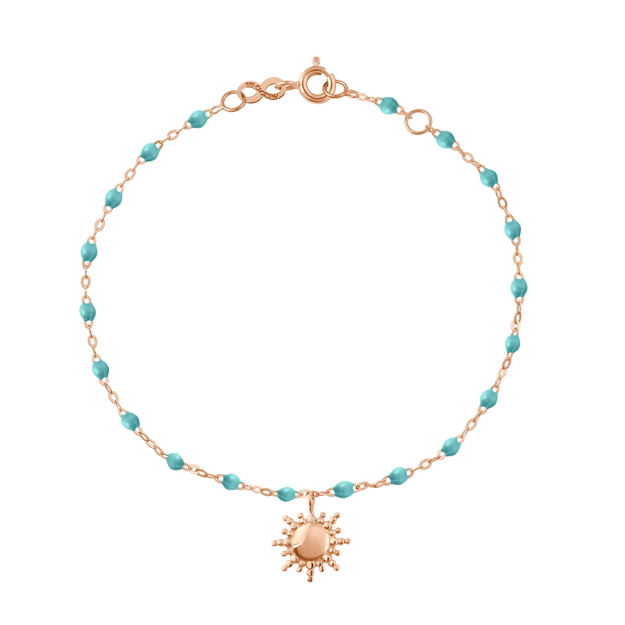 Bracelet turquoise vert Soleil, or rose, 17 cm