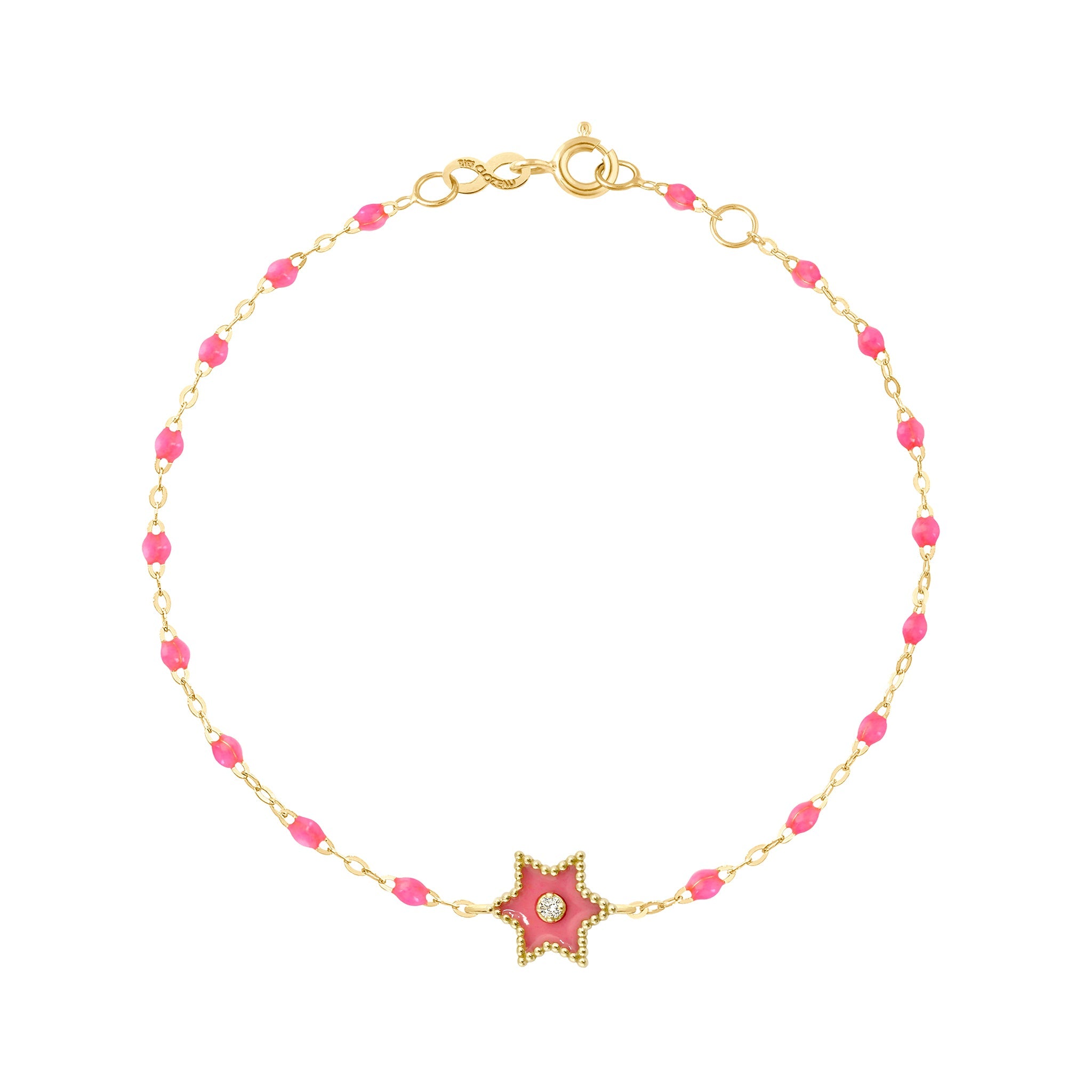 Bracelet Etoile Star résine rose fluo, diamant, or jaune, 17 cm pirate Référence :  b3st001j2917di -1