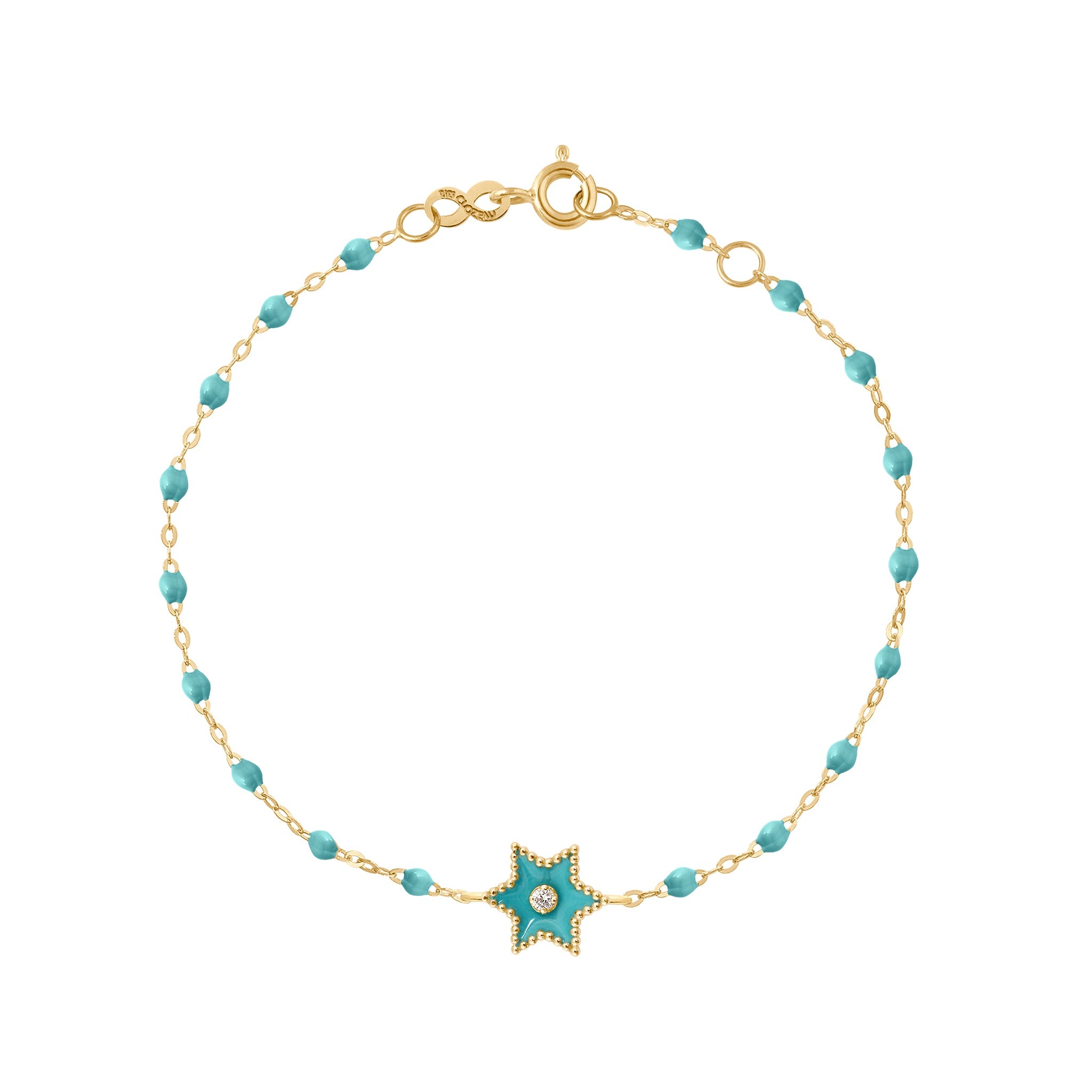 Bracelet Etoile Star résine turquoise vert, diamant, or jaune, 17 cm pirate Référence :  b3st001j3317di -1