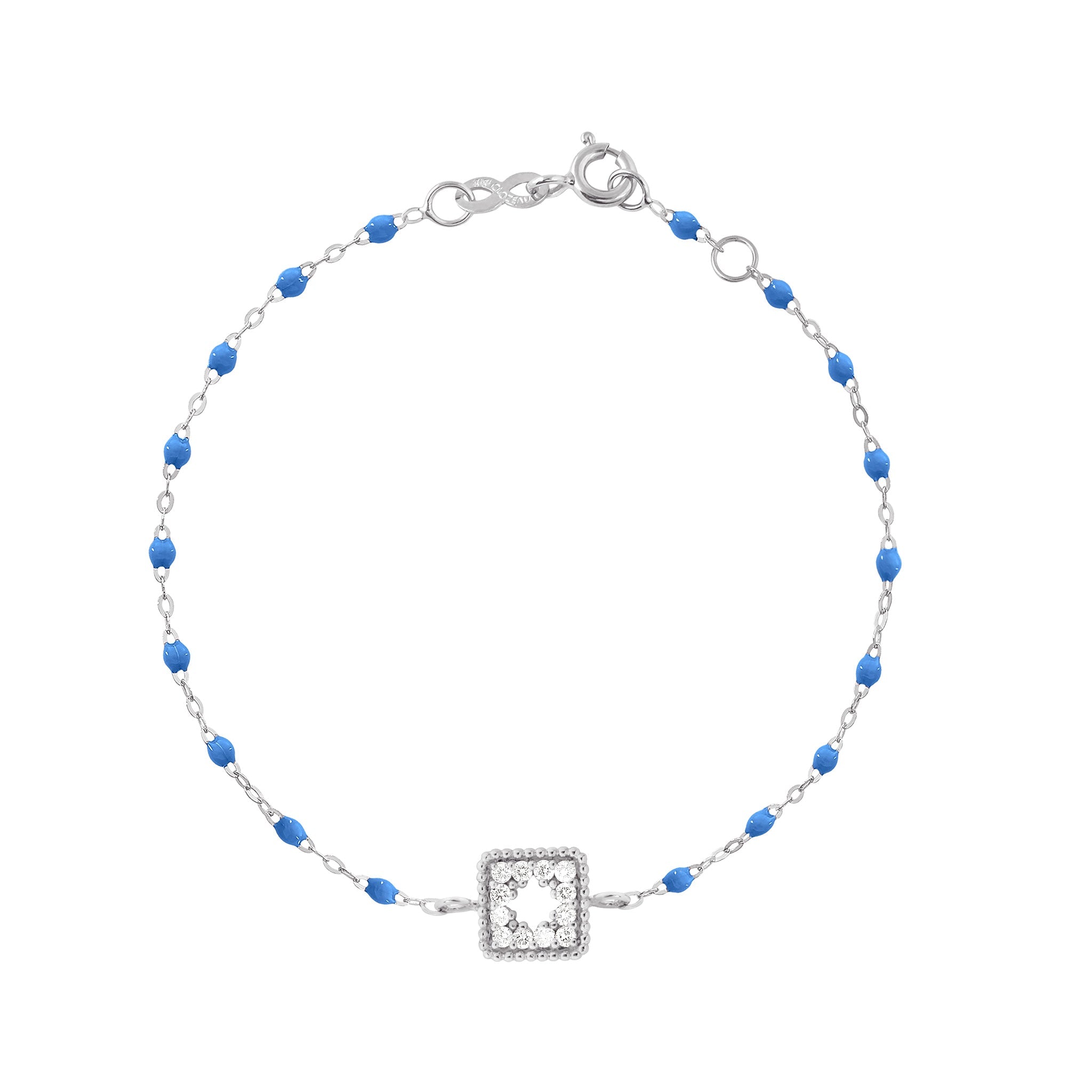 Bracelet bleu fluo Trésor, diamants, or blanc, 17 cm