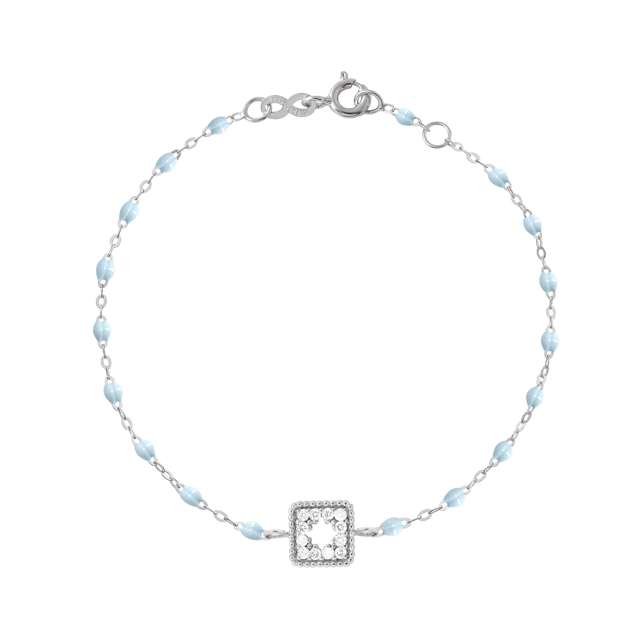 Bracelet bleu layette Trésor, diamants, or blanc, 17 cm