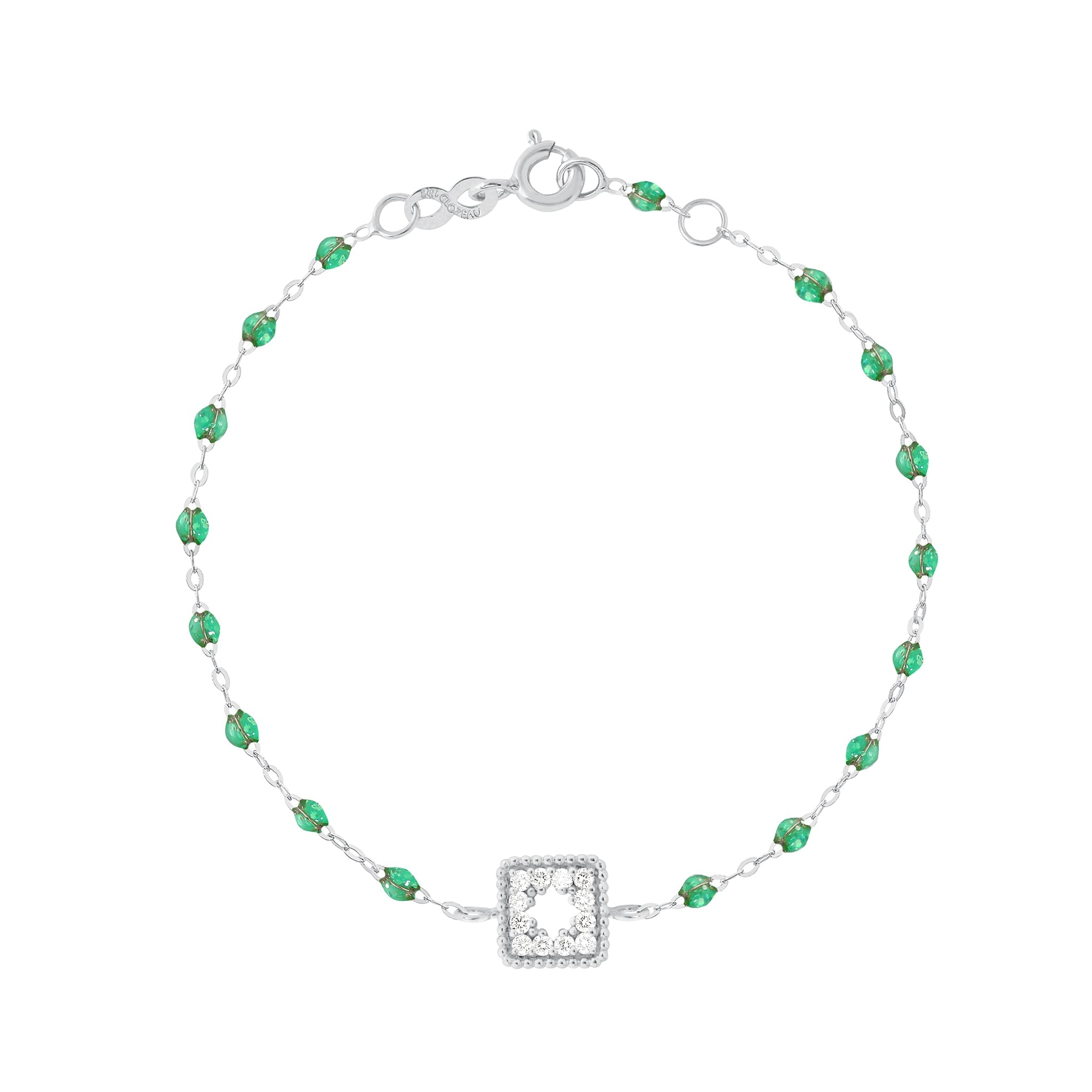 Bracelet menthe Trésor, diamants, or blanc, 17 cm