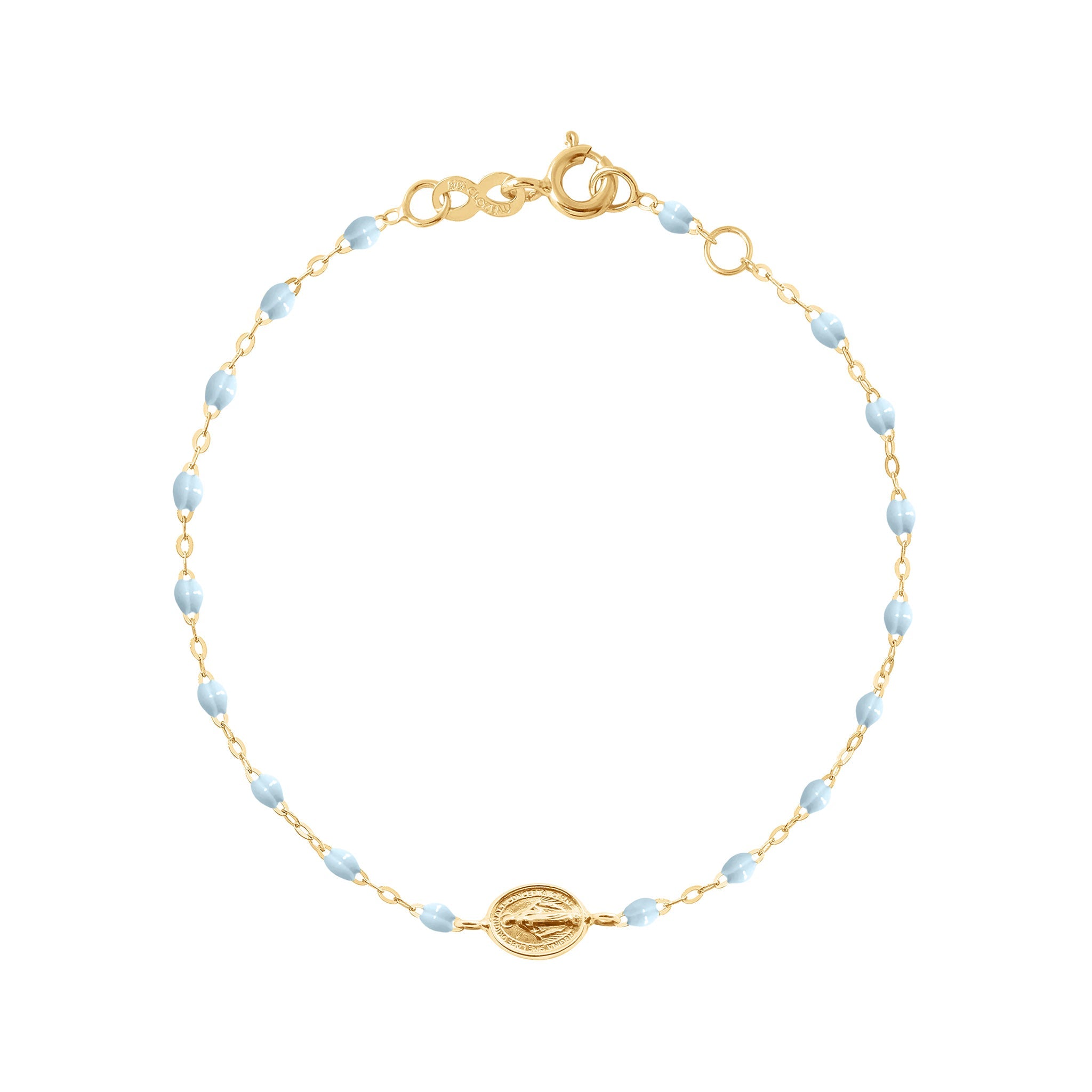 Bracelet enfant bleu layette Madone or jaune, 15 cm