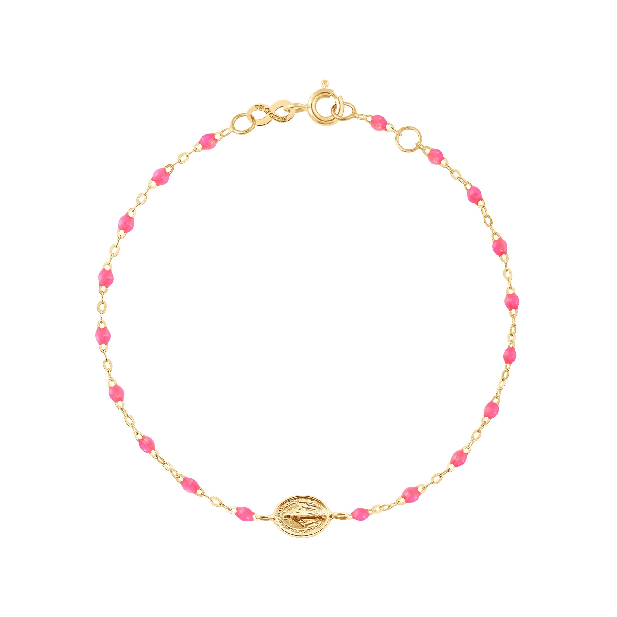 Bracelet bébé rose fluo Madone or jaune, 13 cm