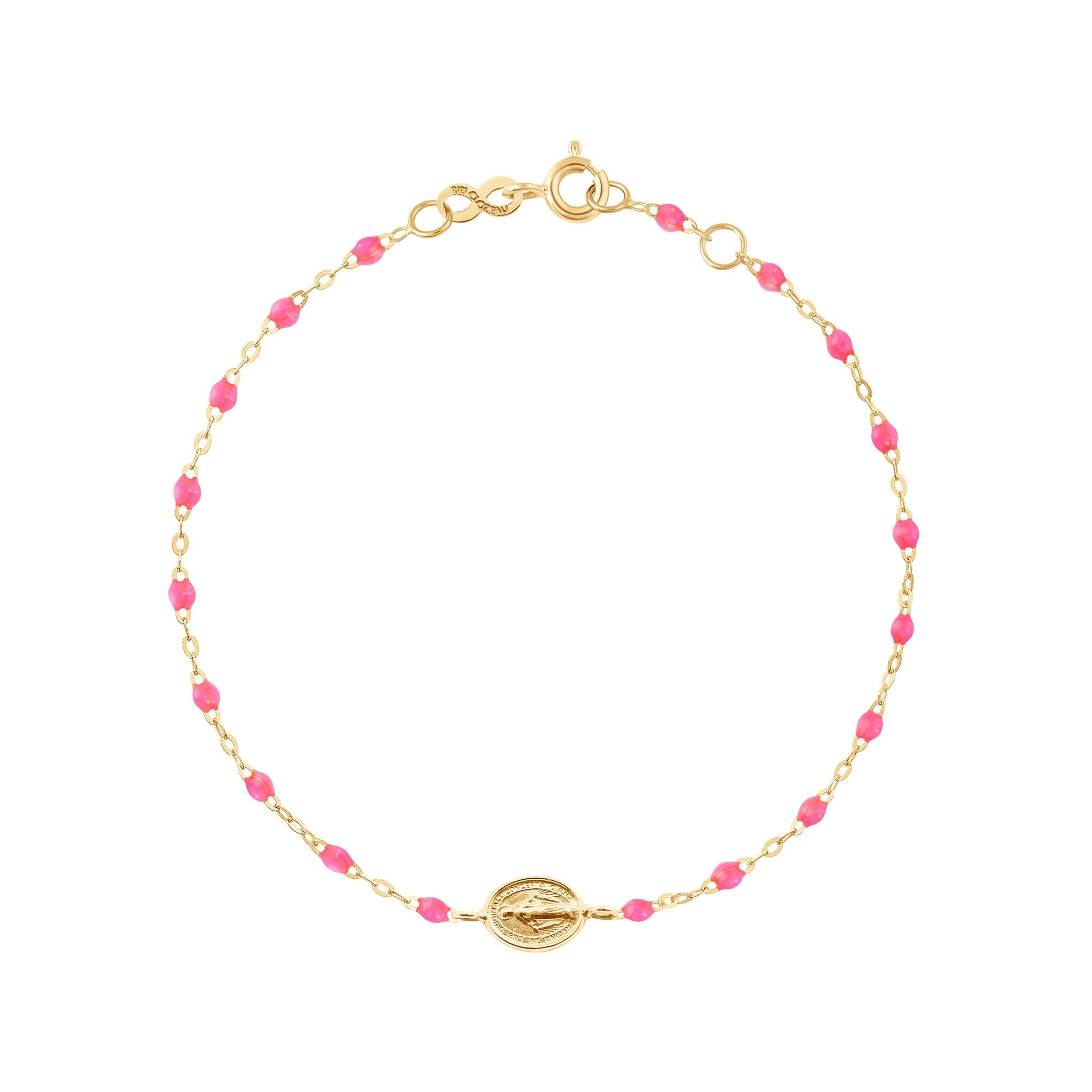 Bracelet rose fluo Madone or jaune, 17 cm