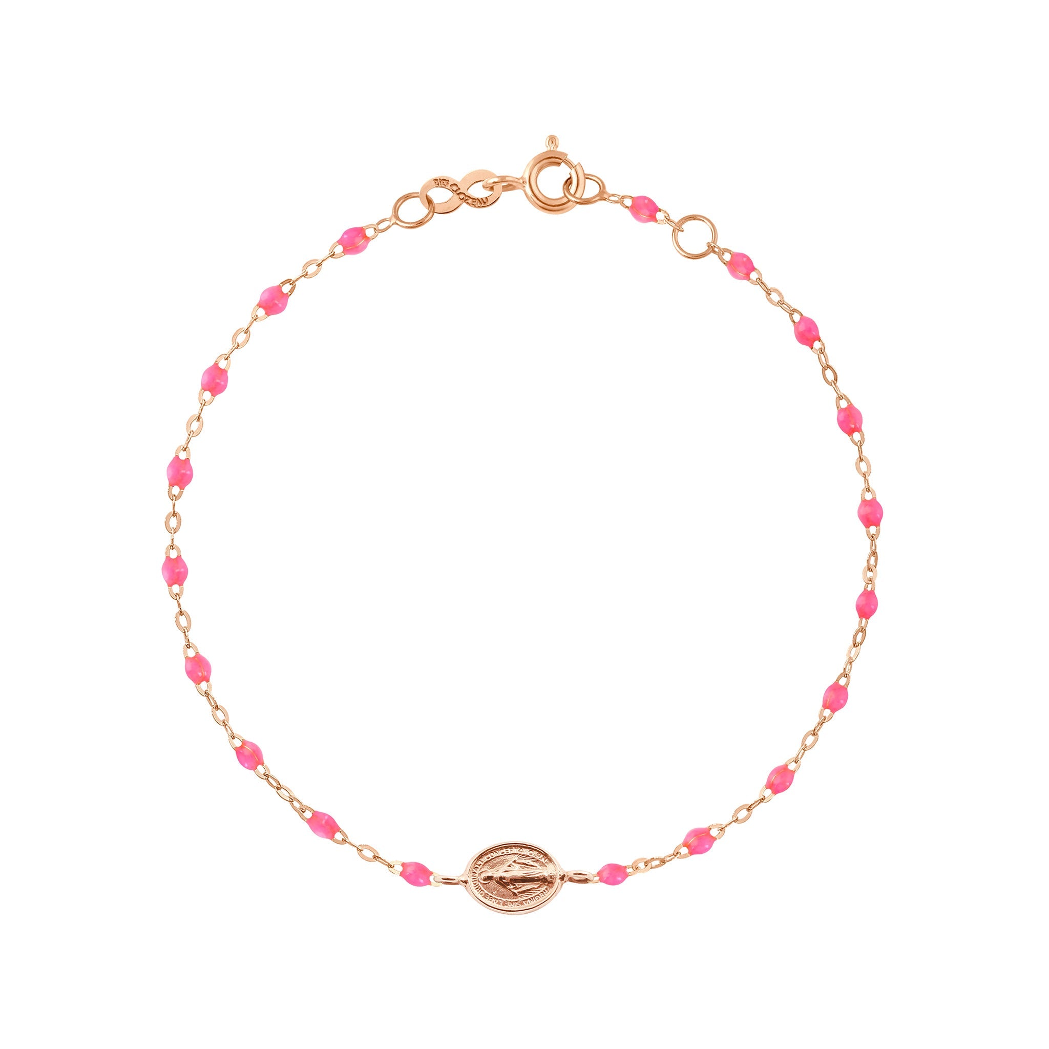 Bracelet bébé rose fluo Madone or rose, 13 cm