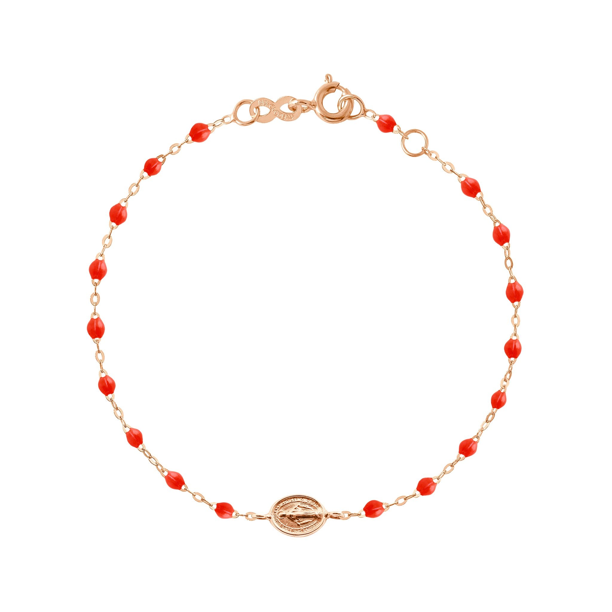 Bracelet corail Madone or rose, 17 cm