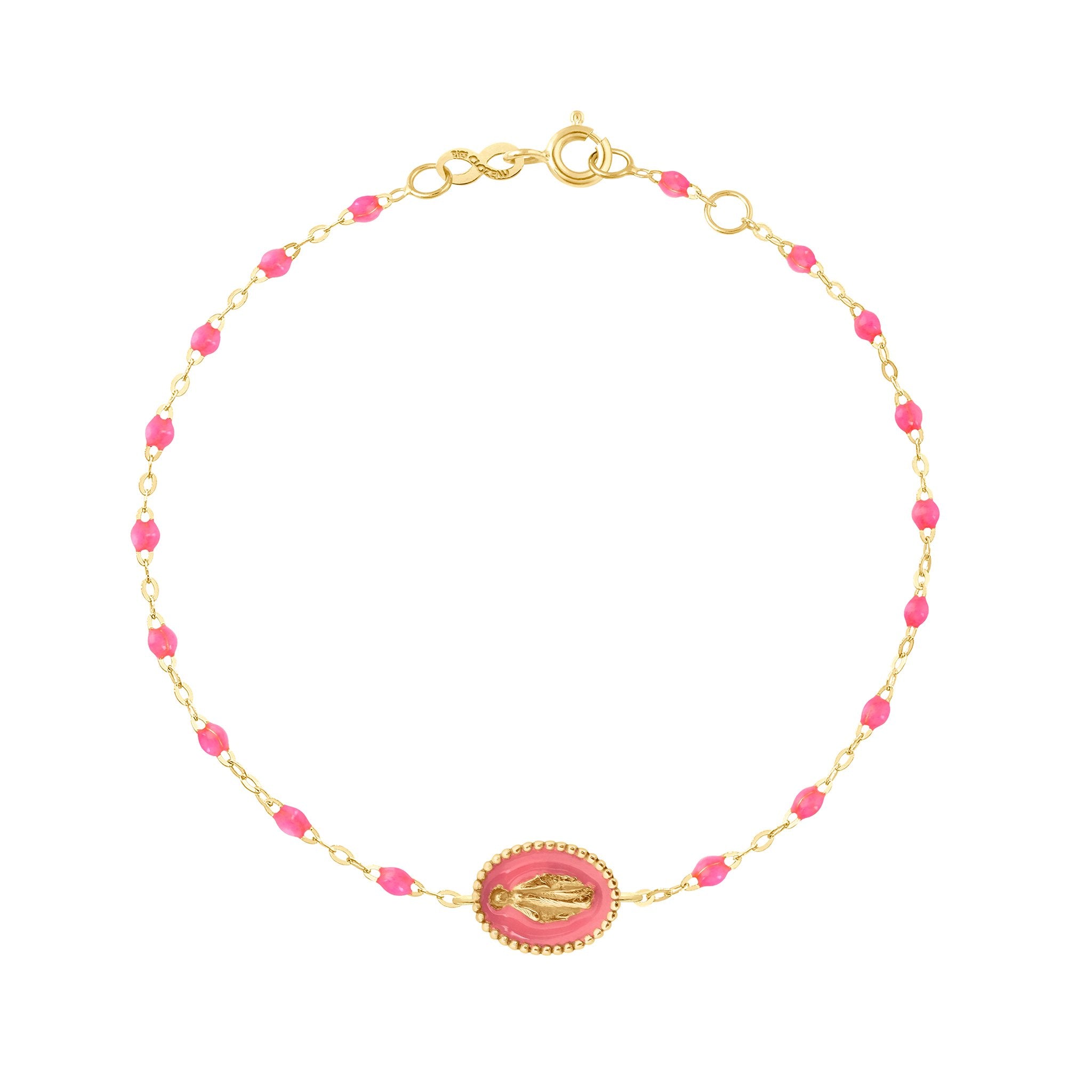 Bracelet Madone résine rose fluo, or jaune, 17 cm