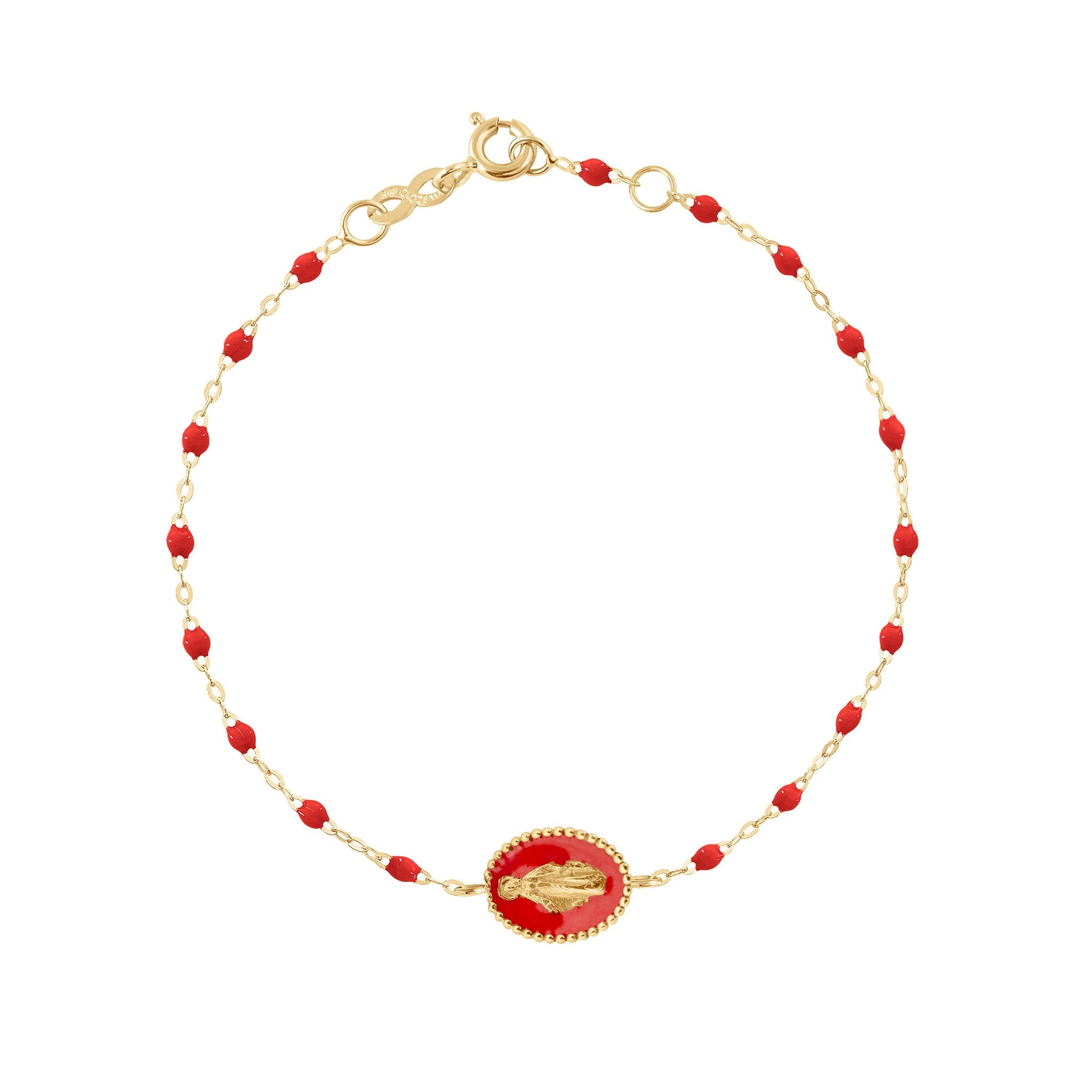 Bracelet Madone résine coquelicot, or jaune, 17 cm