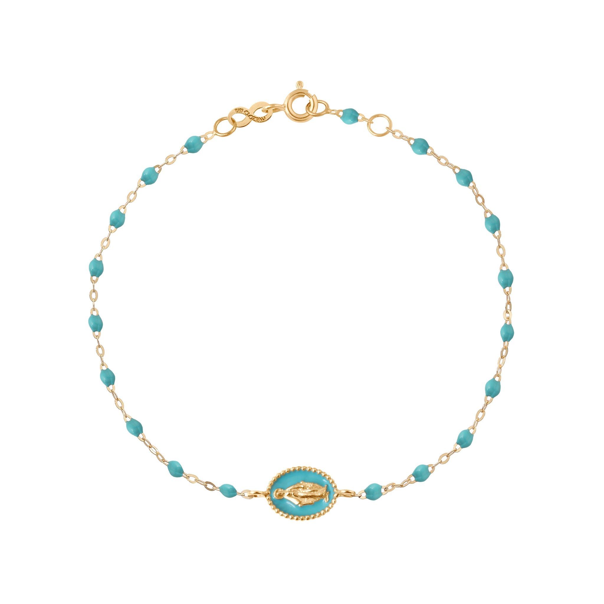 Bracelet Madone résine turquoise vert, or jaune, 17 cm